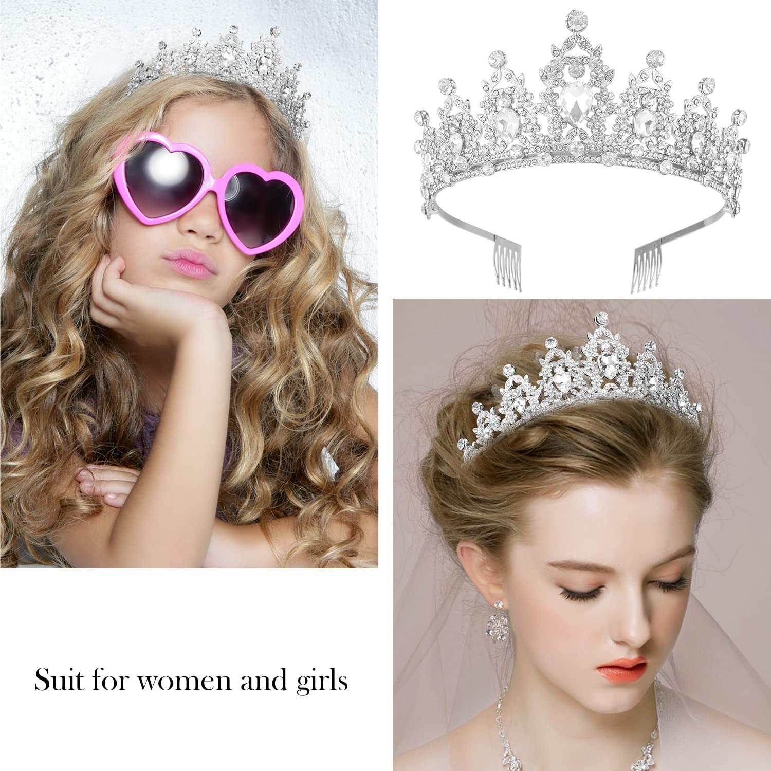 SuPoo Silver Birthday Crown & Sash Set for Women - Crystal Rhinestone Tiara with Comb, Elegant Headband for Birthday Parties, Bridal Showers & Special Events