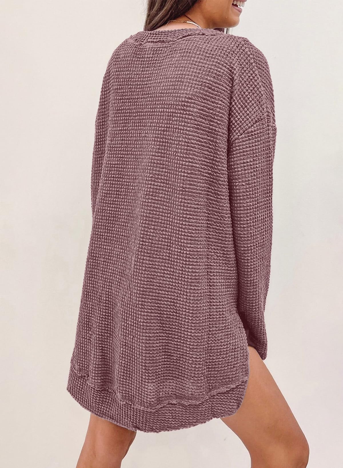 SHEWIN Women's Oversized Long Sleeve Crewneck Waffle Knit Sweatshirt - Spring Tops 2025 - Casual Loungewear & Streetwear Fashion