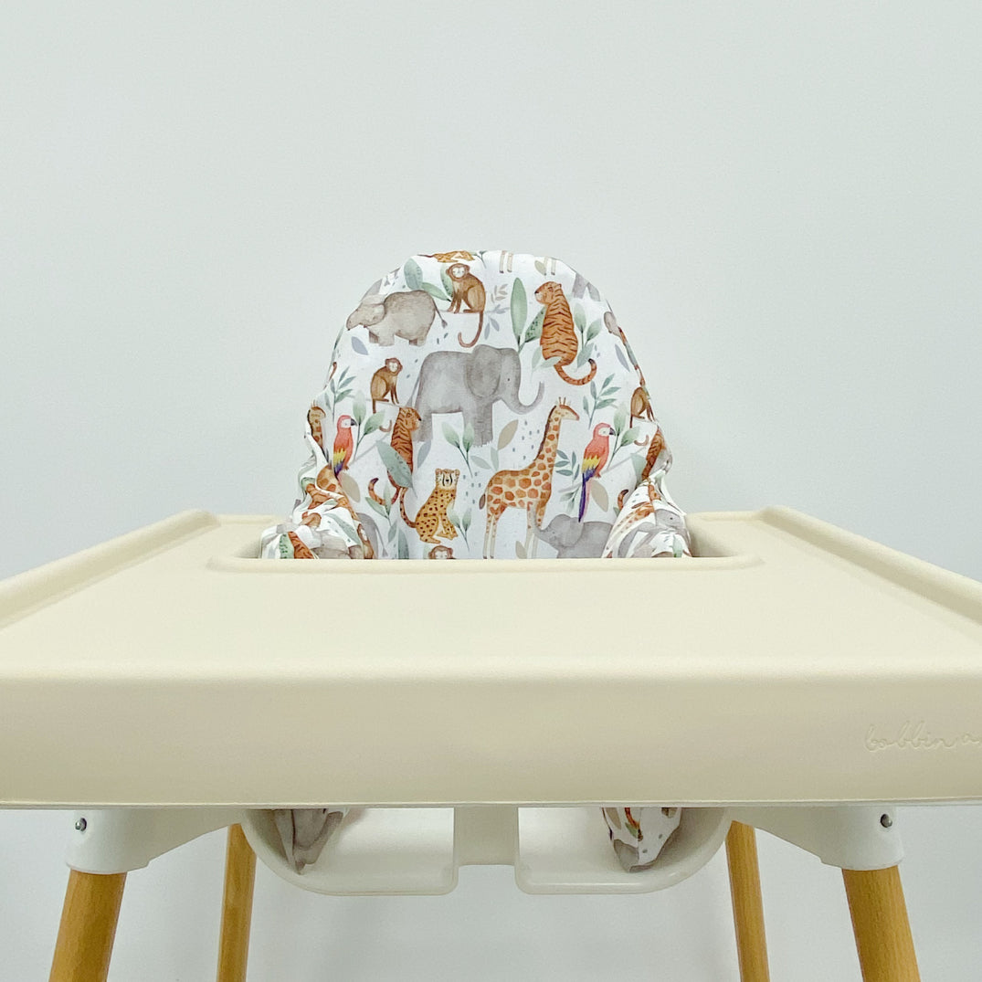 Waterproof High Chair Cover with Jungle Animals Print - Durable & Easy to Clean for Baby Feeding Time - Perfect for IKEA High Chairs and Mealtime Mess Protection