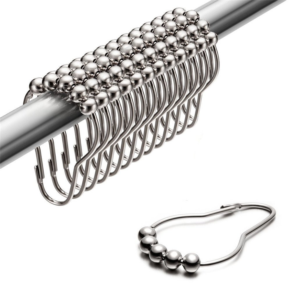 Uigos Rust-Resistant Shower Curtain Hooks & Rings - 12 Pack Chrome Finish for Bathroom Shower Rods | Durable Metal Hooks for Bathtub, Shower Stall & Spa Decor