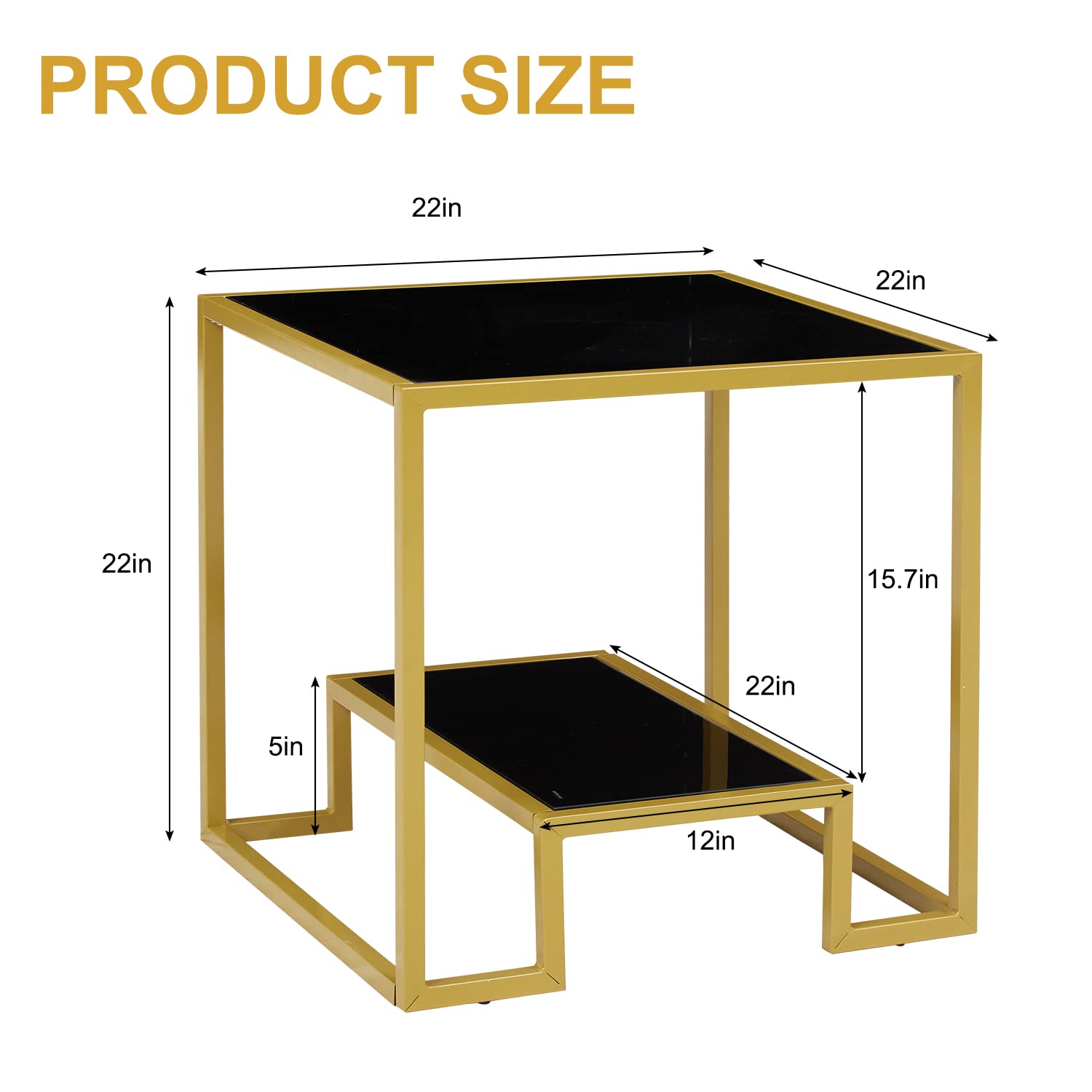 Modern Brass & Black Coffee Table Set with Storage Shelf - 2-Tier Tempered Glass Center Table & Side Tables for Living Room - Elegant Accent Furniture for Home Decor, Small Spaces & Entertaining Guests
