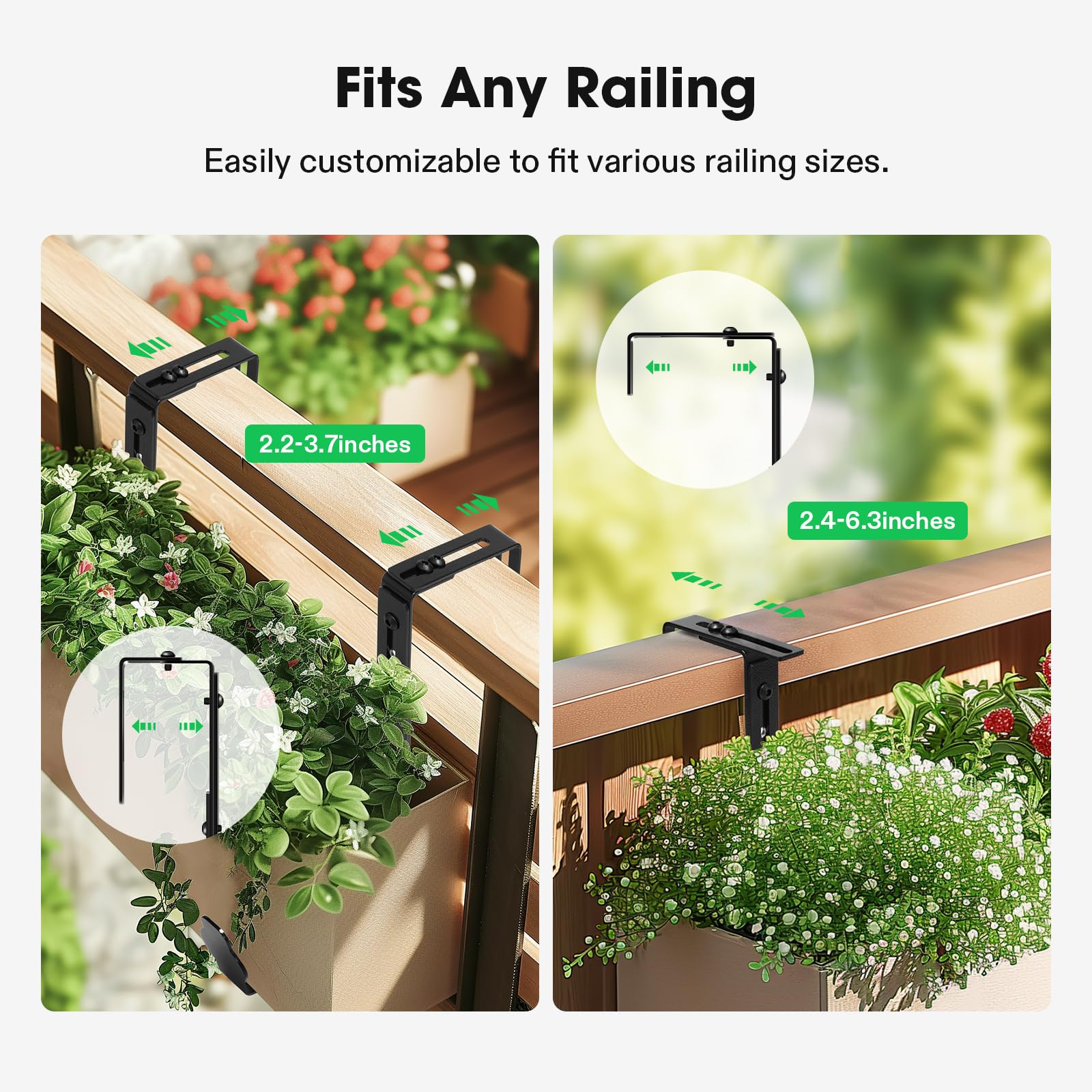 VIVOSUN Adjustable Planter Box Brackets - Heavy Duty Carbon Steel Flower Box Holders for Railings, Fences, Walls & Window Sills - Universal Fit (2-Pack) - Perfect for Balcony Gardens, Window Decor & Outdoor Plant Displays