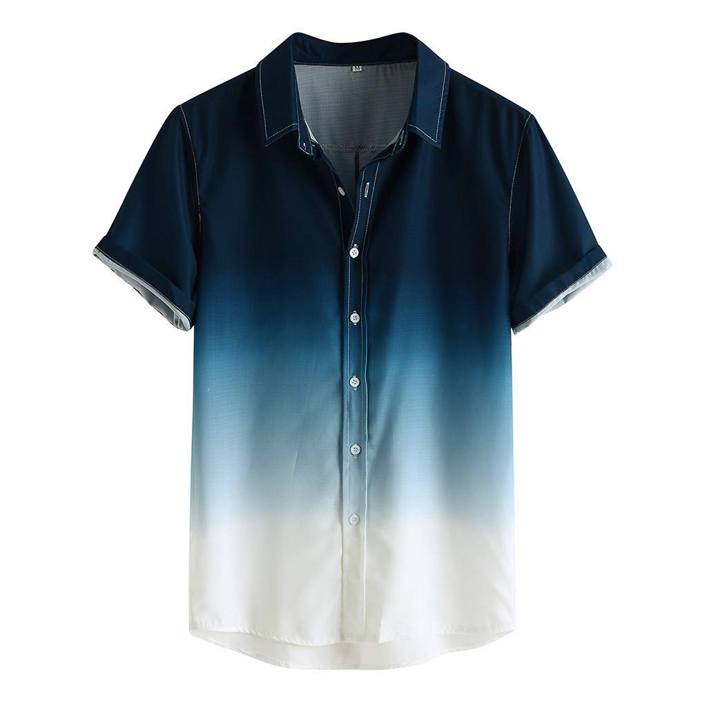 Breathable Men's Activewear Set - Loose Fit Short Sleeve Tropical Shirt with Gradient Collar | Gym, Beach & Summer Outdoor Wear