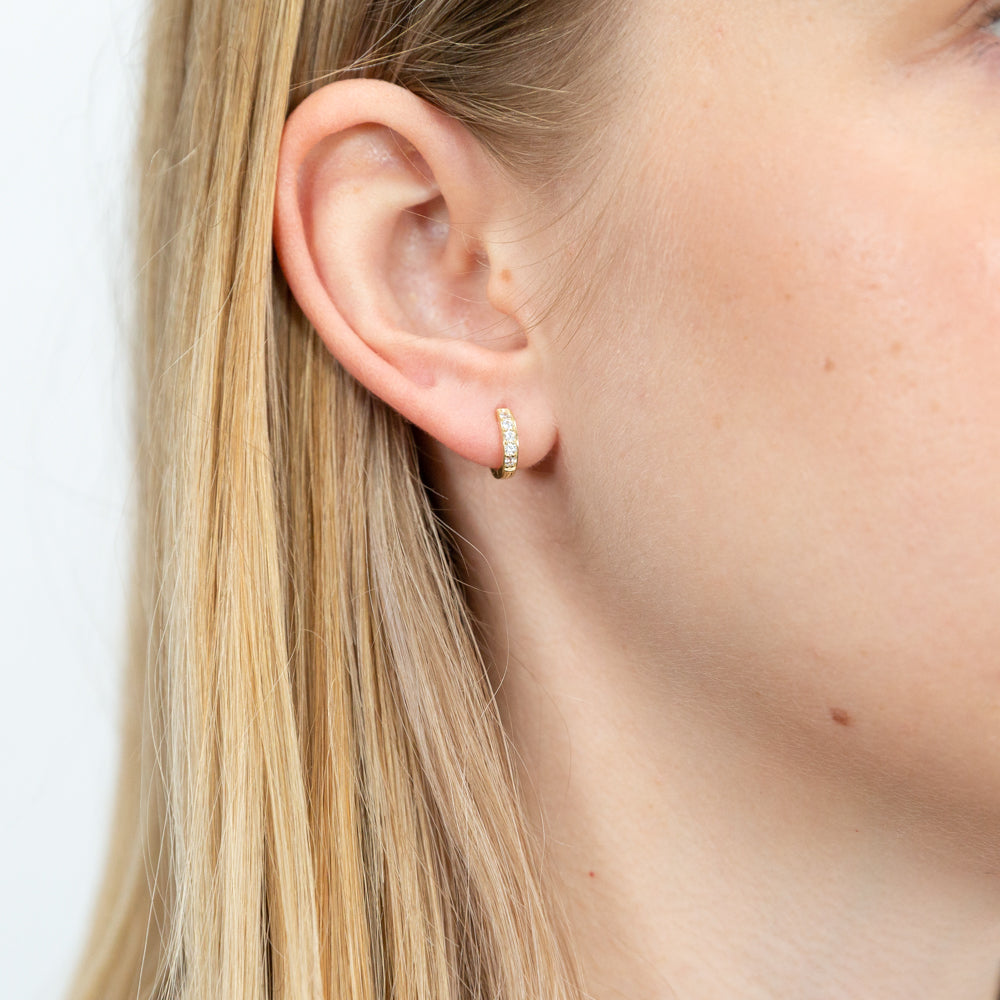 9ct Yellow Gold 10mm Cubic Zirconia Huggie Hoop Earrings for Women - Perfect for Everyday Wear, Parties & Special Occasions