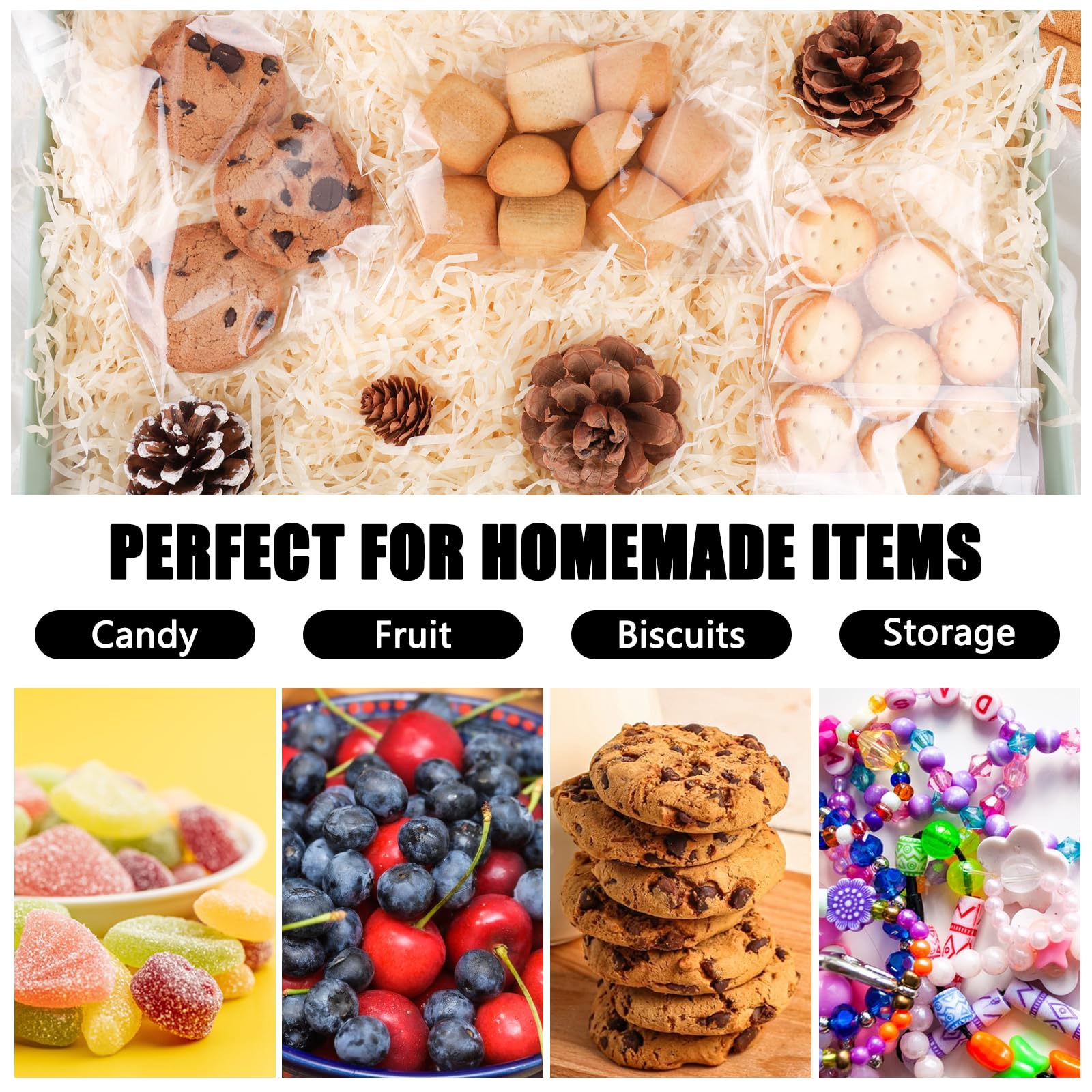 200 Pcs 4x6 Inch Clear Self Sealing Cellophane Cookie Bags - Bakery Packaging, Gift Wrapping & Party Favors for Cookies, Candies, Treats & Small Gifts