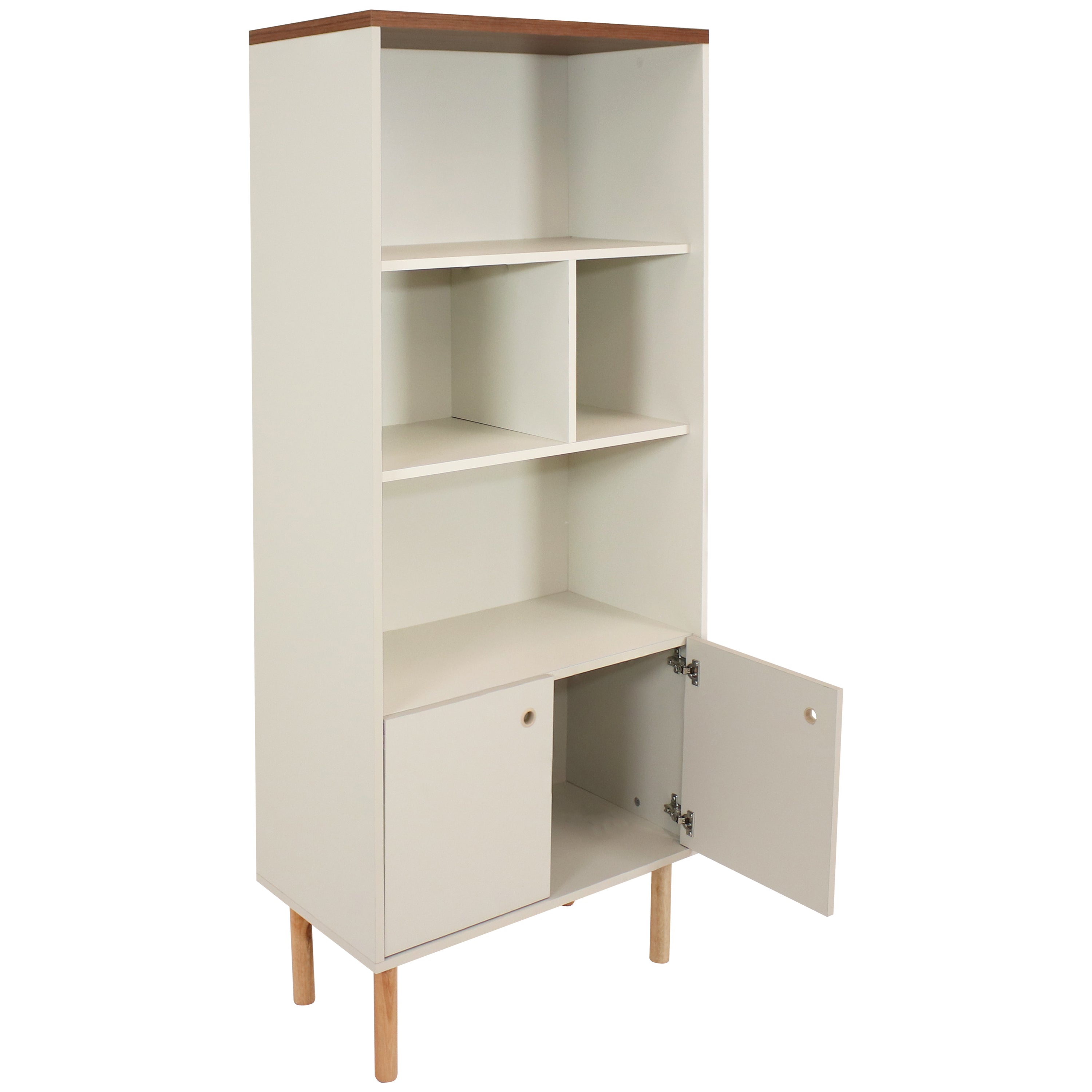 Modern 5-Shelf Bookcase with Storage Cabinet in Latte - Stylish Home Office & Living Room Organizer for Books, Decor & More