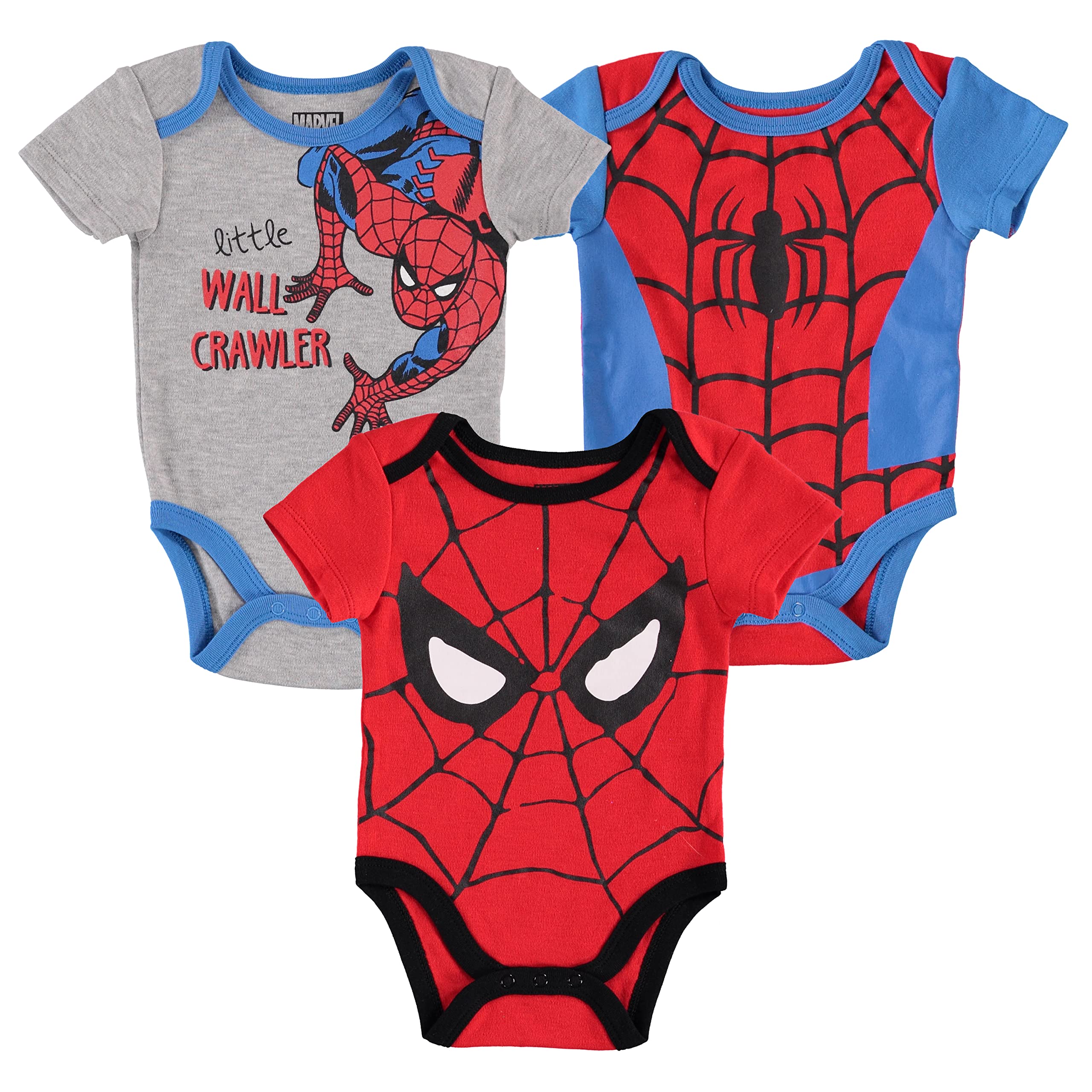 Spider-Man Baby Boys 3-Pack Bodysuits - Soft Cotton Infant Onesies for Newborns & Toddlers - Perfect for Playtime, Halloween Costumes & Superhero-Themed Outfits