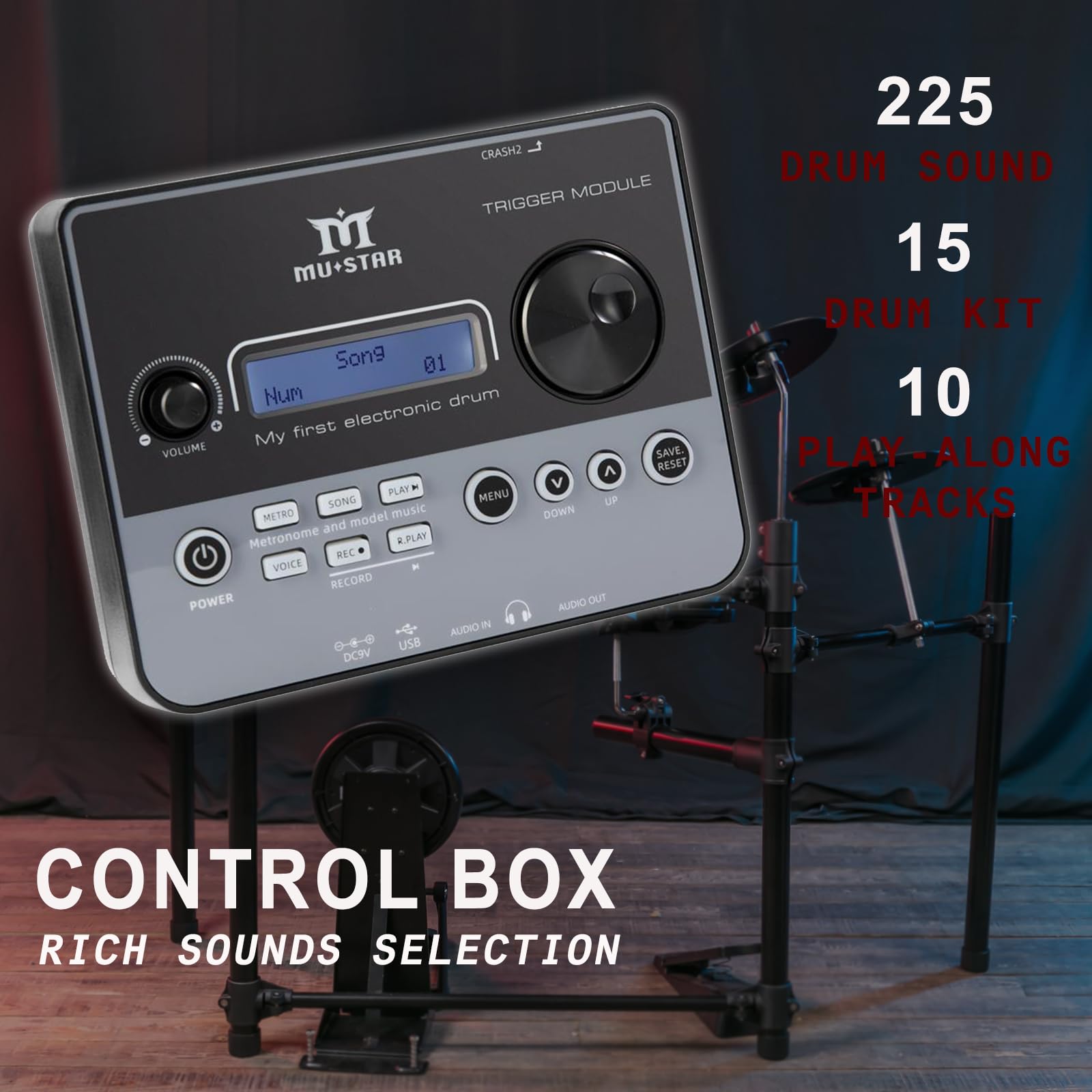 MUSTAR 10-Piece Electronic Drum Set with 225 Sounds - 8