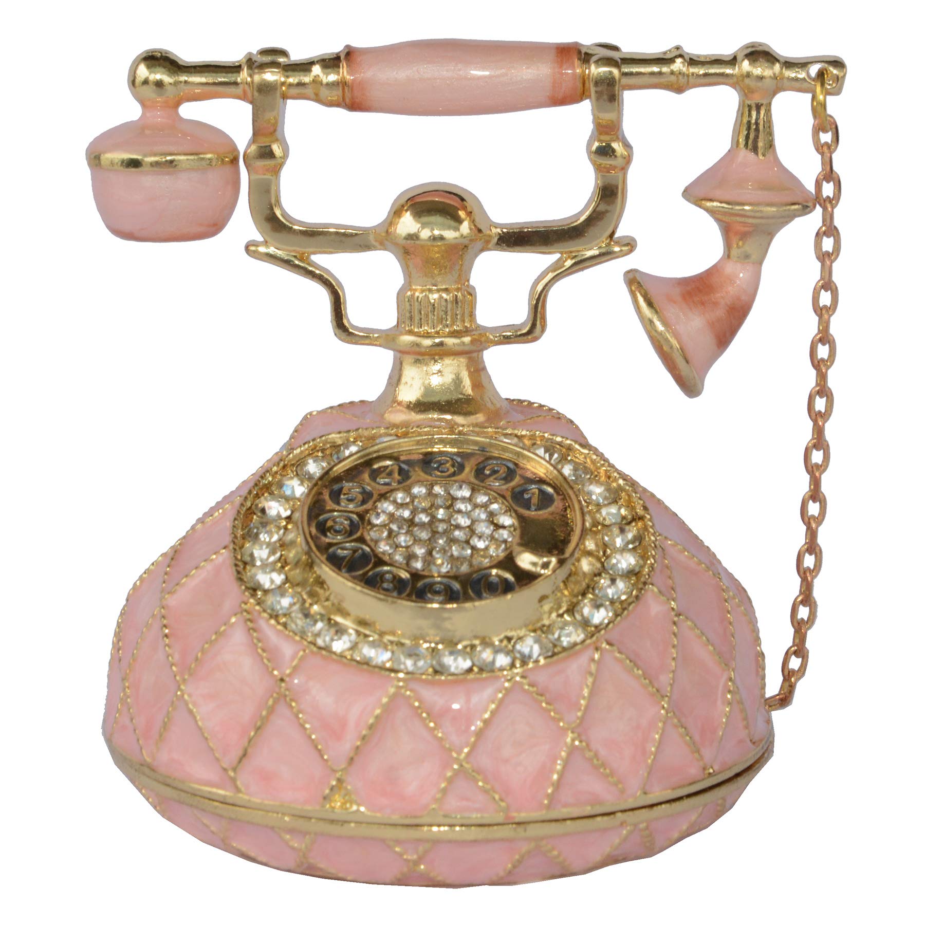 Vintage Telephone Trinket Box - Hand-Painted Jewelry Storage with Hinged Lid, Ring & Earring Holder - Decorative Collectible for Home, Office & Gift Giving