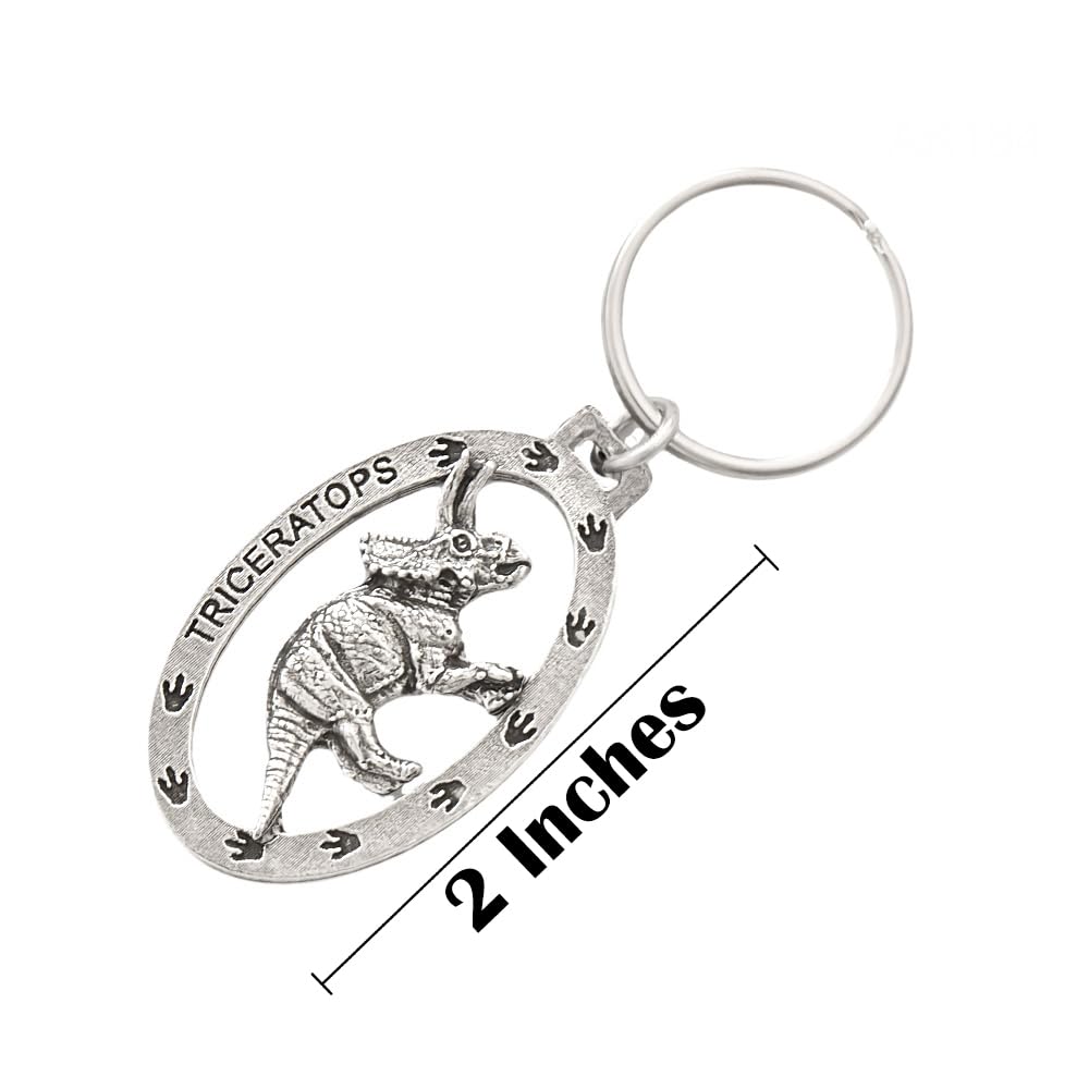 Handmade Pewter Triceratops Dinosaur Keychain - 2
