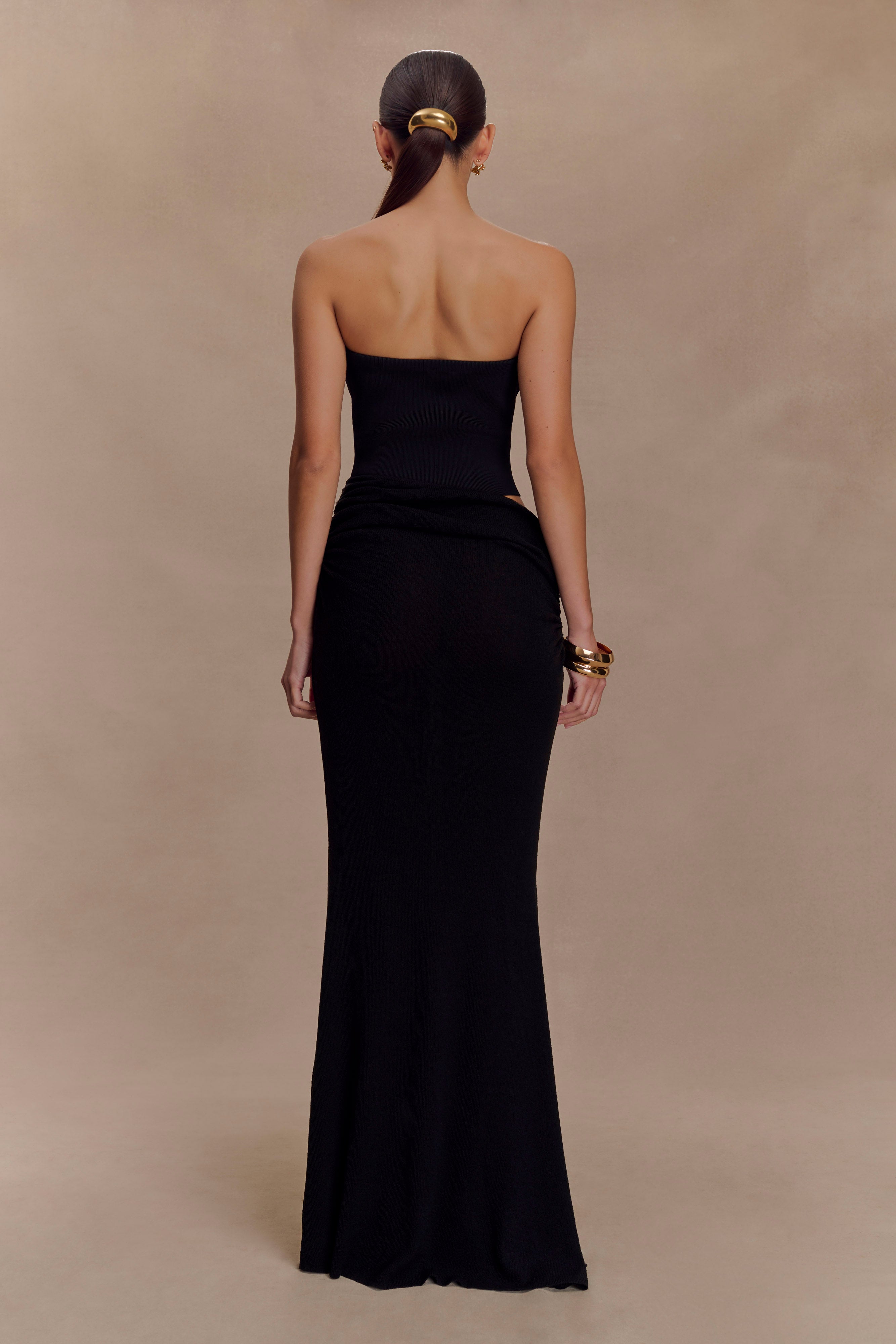 Jasiel Strapless Knit Maxi Dress in Black - Elegant Summer Beach Wedding Party Dress for Women