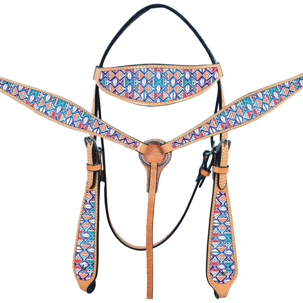 Premium HILASON Western Horse Headstall & Breast Collar Set - Genuine American Leather Tan Tack for Trail Riding & Ranch Work | Durable Leather Headstall & Breast Collar | Complete Horse Tack Set for Training & Show