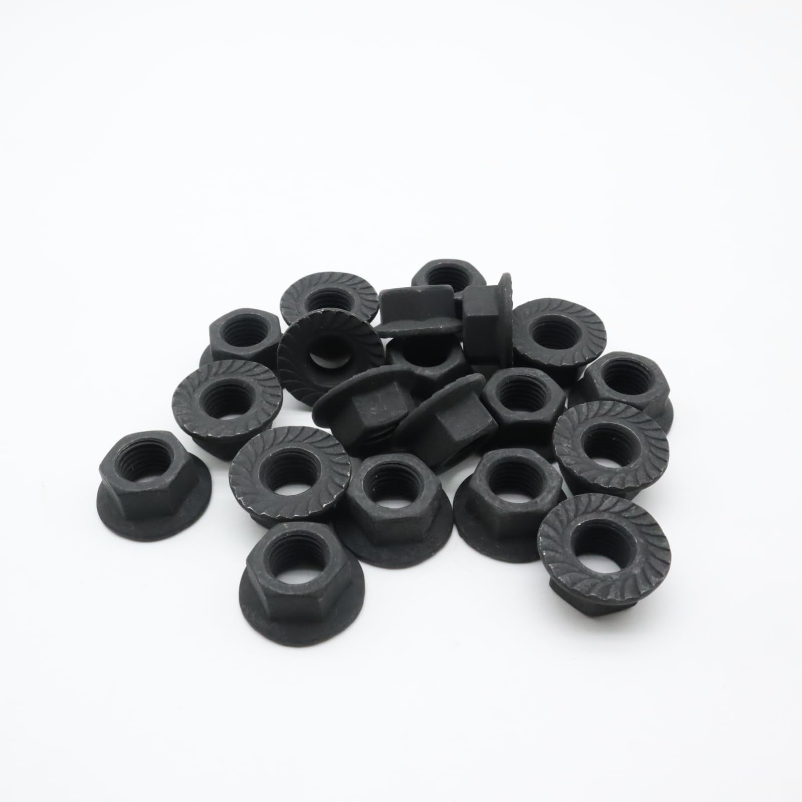 20Pcs M10 x 1.25mm Carbon Steel Serrated Flange Lock Nuts - Metric Hex Flange Nuts with Bright Black Finish - Perfect for Automotive, Machinery & DIY Projects
