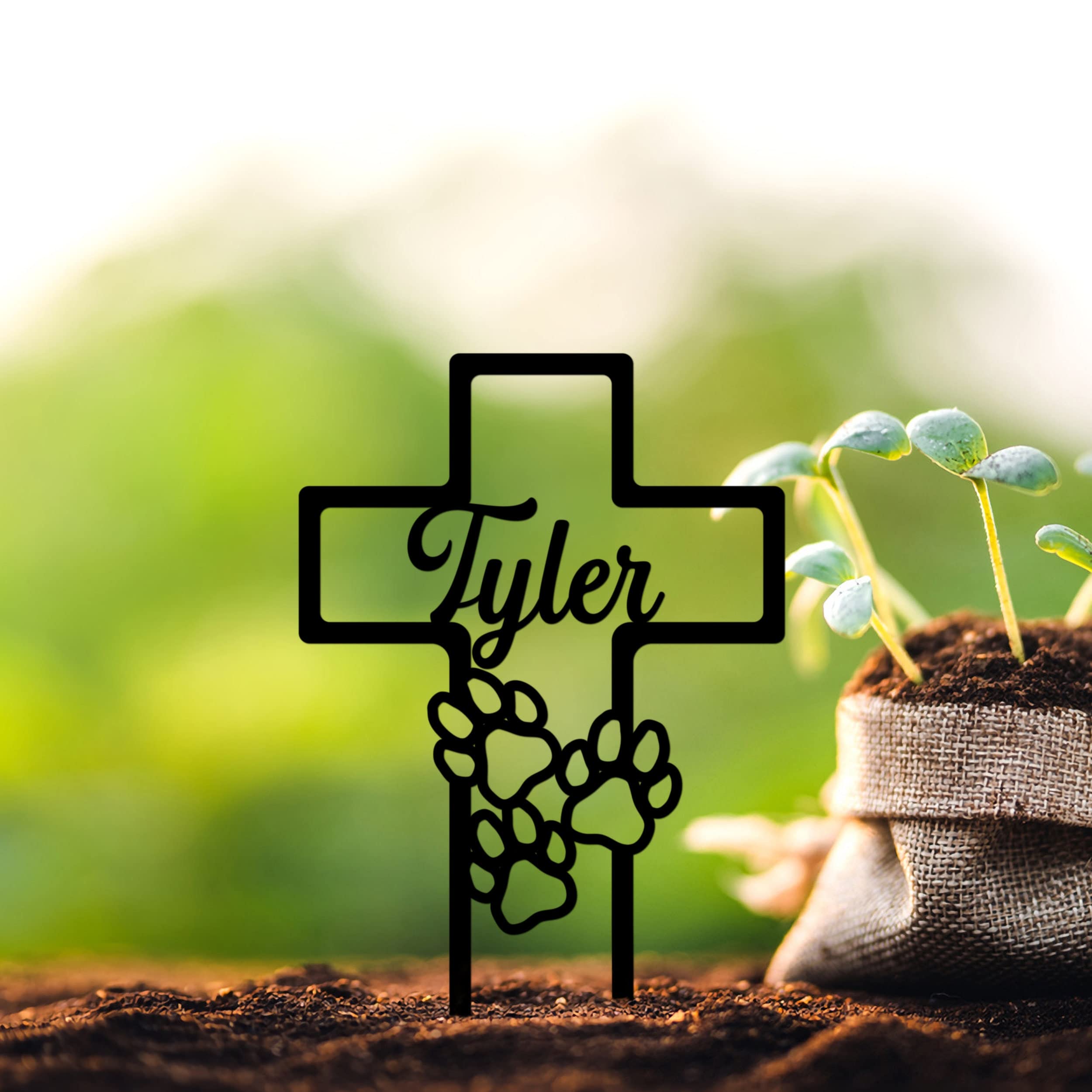 Custom Dog Memorial Grave Marker Stake - Personalized Pet Loss Remembrance Gift with Metal Cross Plaque for Backyard Garden | Honoring Departed Dogs & Cats