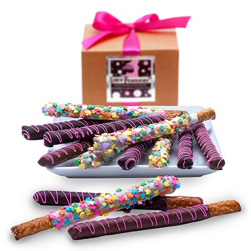 Delicious Spring Chocolate Covered Pretzel Wands Gift Box - Perfect for Easter Gifts, Party Favors & Holiday Treats