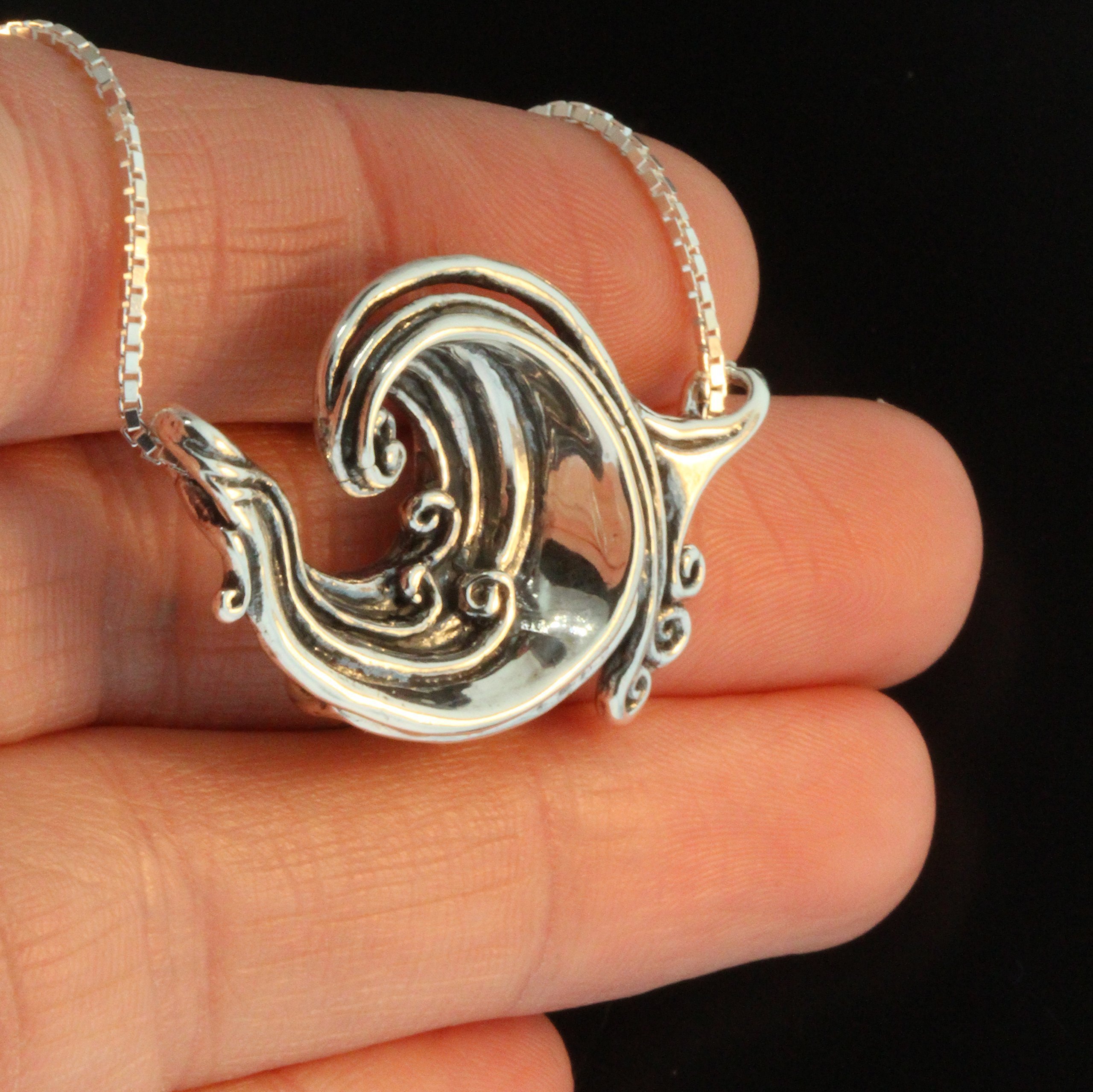 Silver Wave Necklace - Rip Curl Wave Pendant Boho Ocean Jewelry for Women | Perfect Beach Accessory, Surfing Gift & Summer Layering Necklace