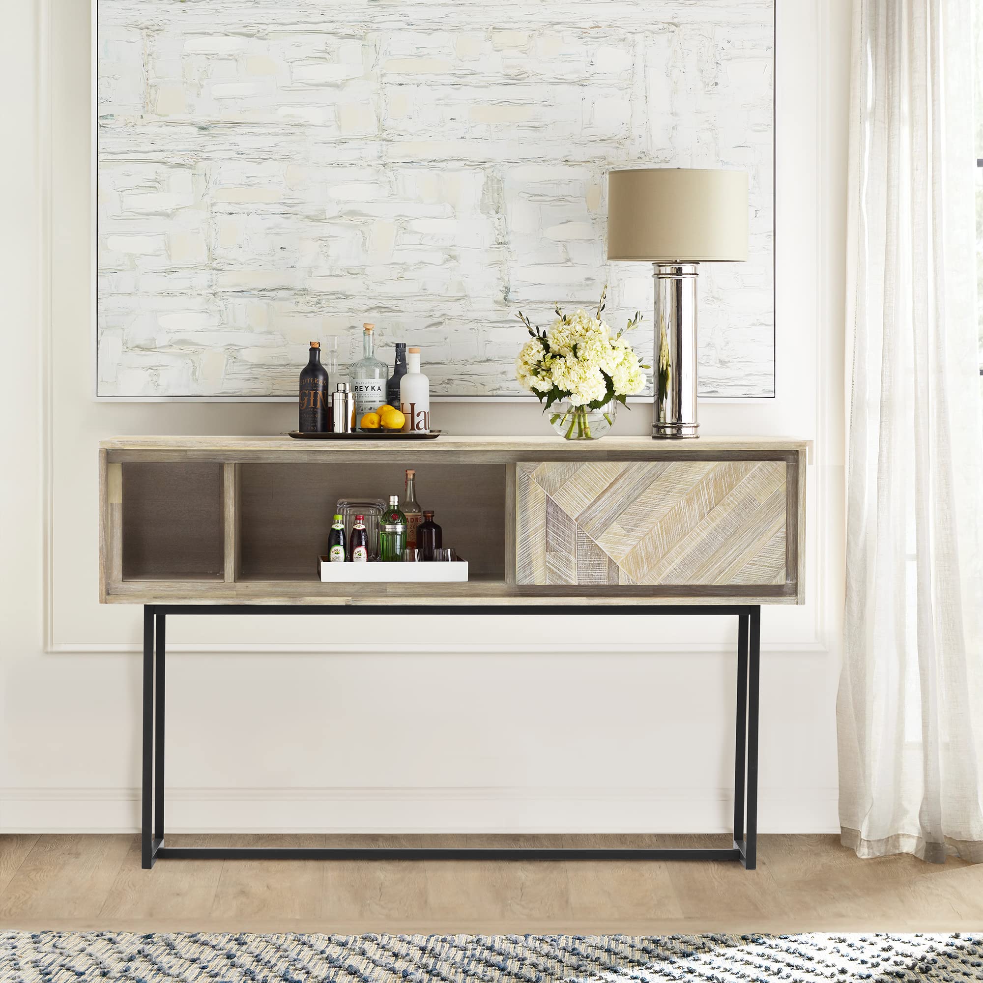 Armen Living Peridot 1-Drawer Writing Desk in Natural Acacia Wood - Modern Home Office Desk for Small Spaces & Study Rooms