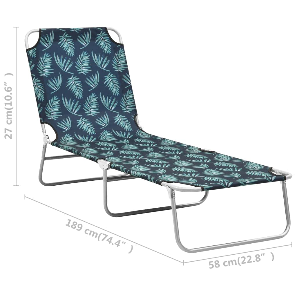 Portable Folding Sun Lounger Chair - Outdoor Poolside Lounge Chair with Steel Frame & Fabric Leaves Print - Perfect for Backyard, Deck, Beach, and Patio Relaxation