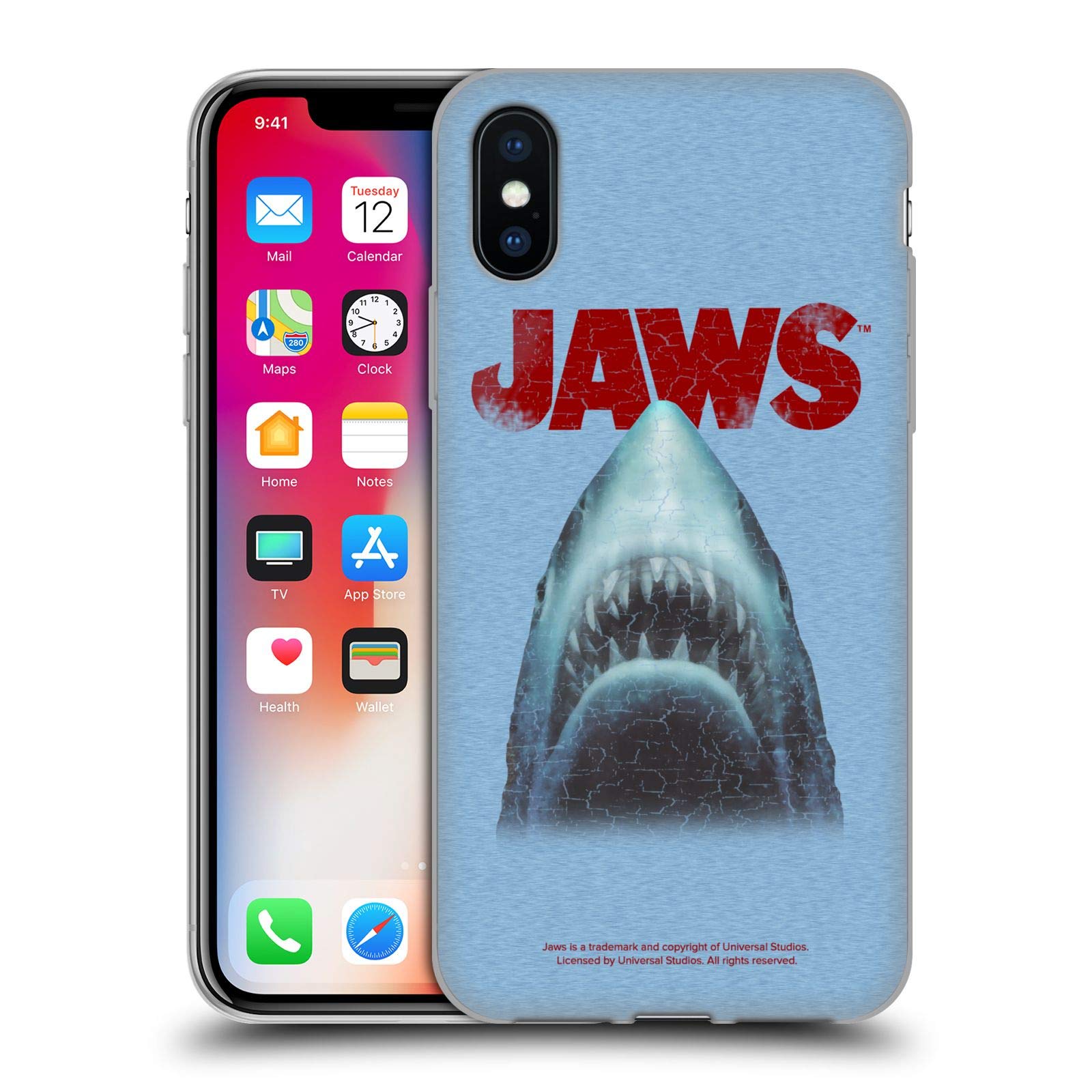 Officially Licensed Jaws Grunge iPhone X/Xs Soft Gel Case by Head Case Designs - Shark-Themed Protective Cover for Swimming, Beach & Movie Nights