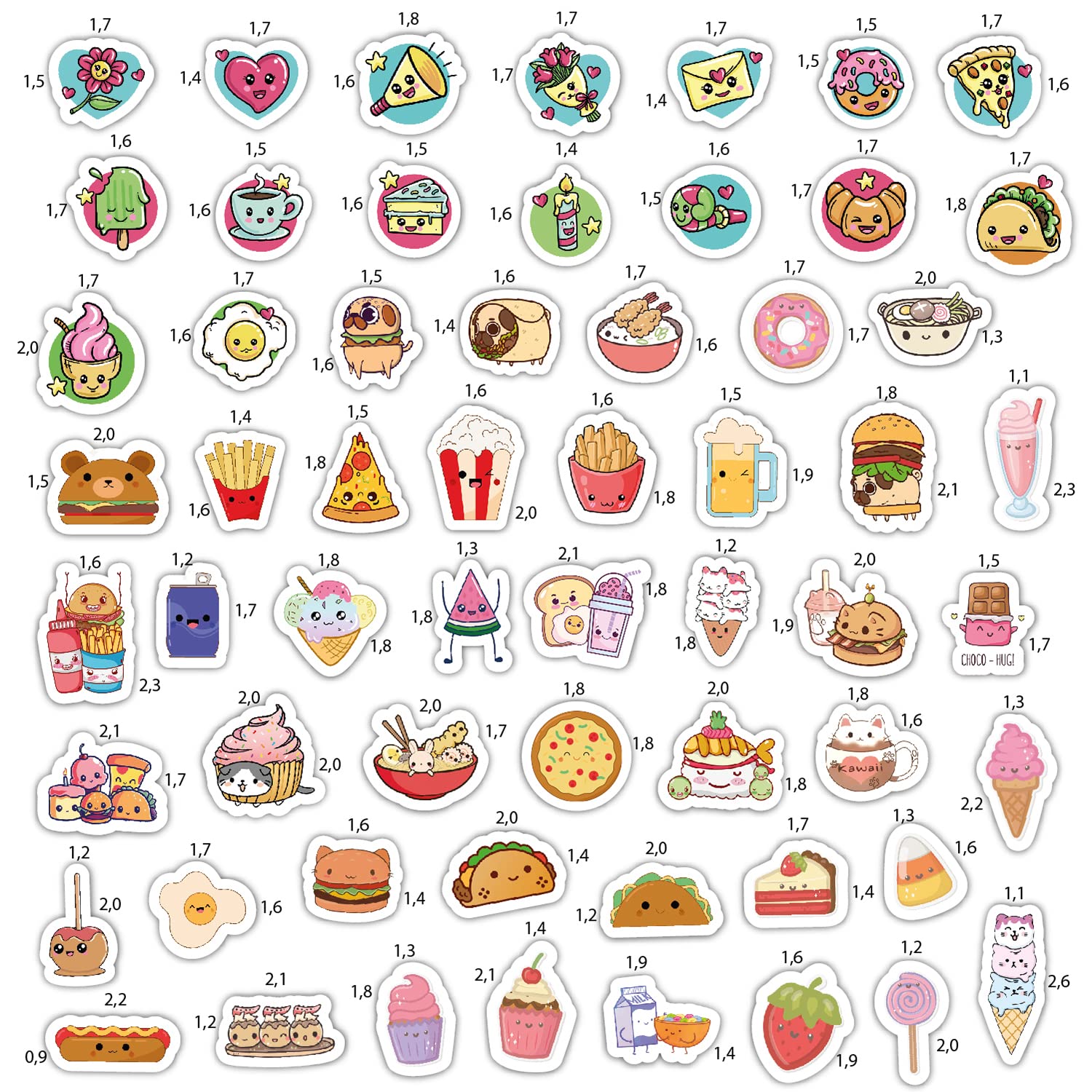 BulbaCraft 59 Pcs Kawaii Food Stickers Set - Cute Anime Vinyl Decals for Laptops, Water Bottles, Journals & Scrapbooking - Perfect for Teens, Adults & Kawaii Lovers | Great for DIY Crafts, School Supplies & Gift Giving