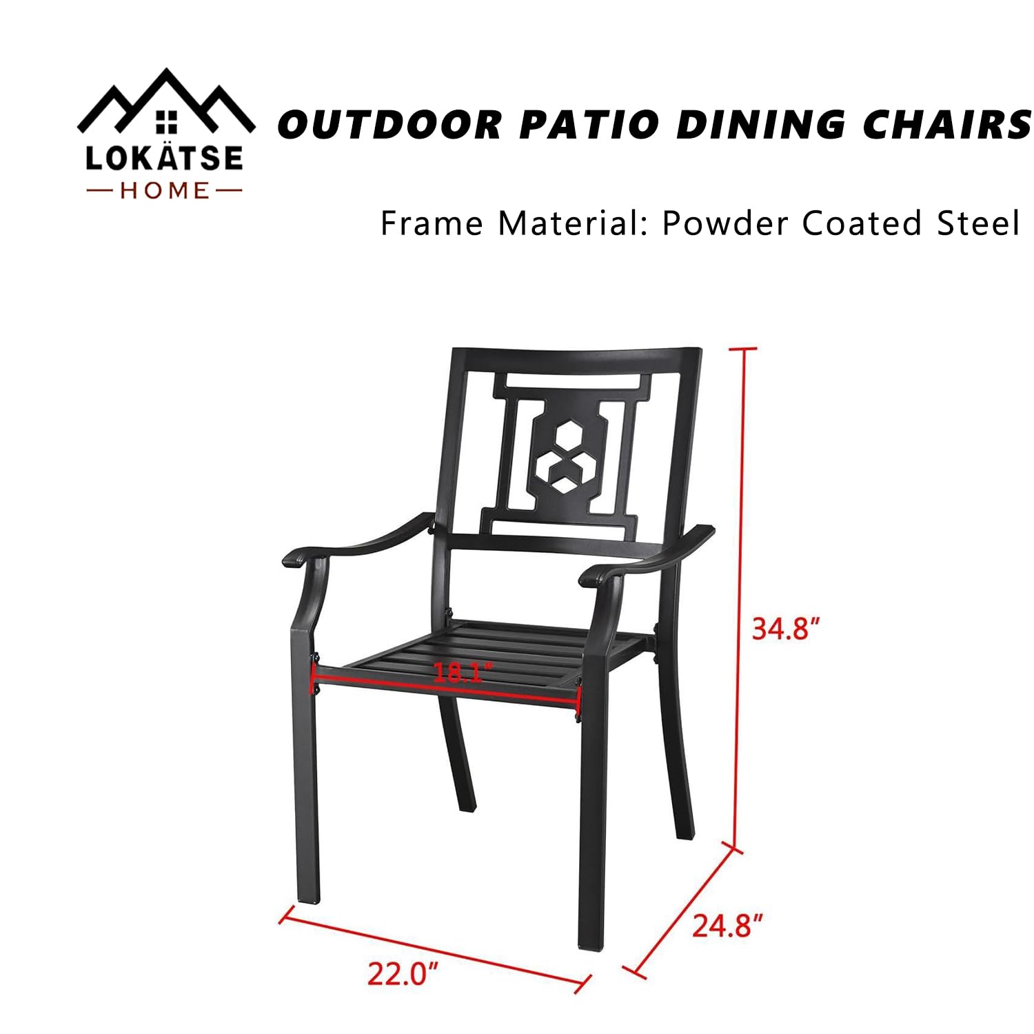 LOKATSE HOME 4-Piece Outdoor Patio Dining Chairs Set - Weather-Resistant Metal Frame Armchairs for Garden, Deck, Poolside & Backyard Decor - Comfortable Outdoor Furniture for Dining & Relaxing
