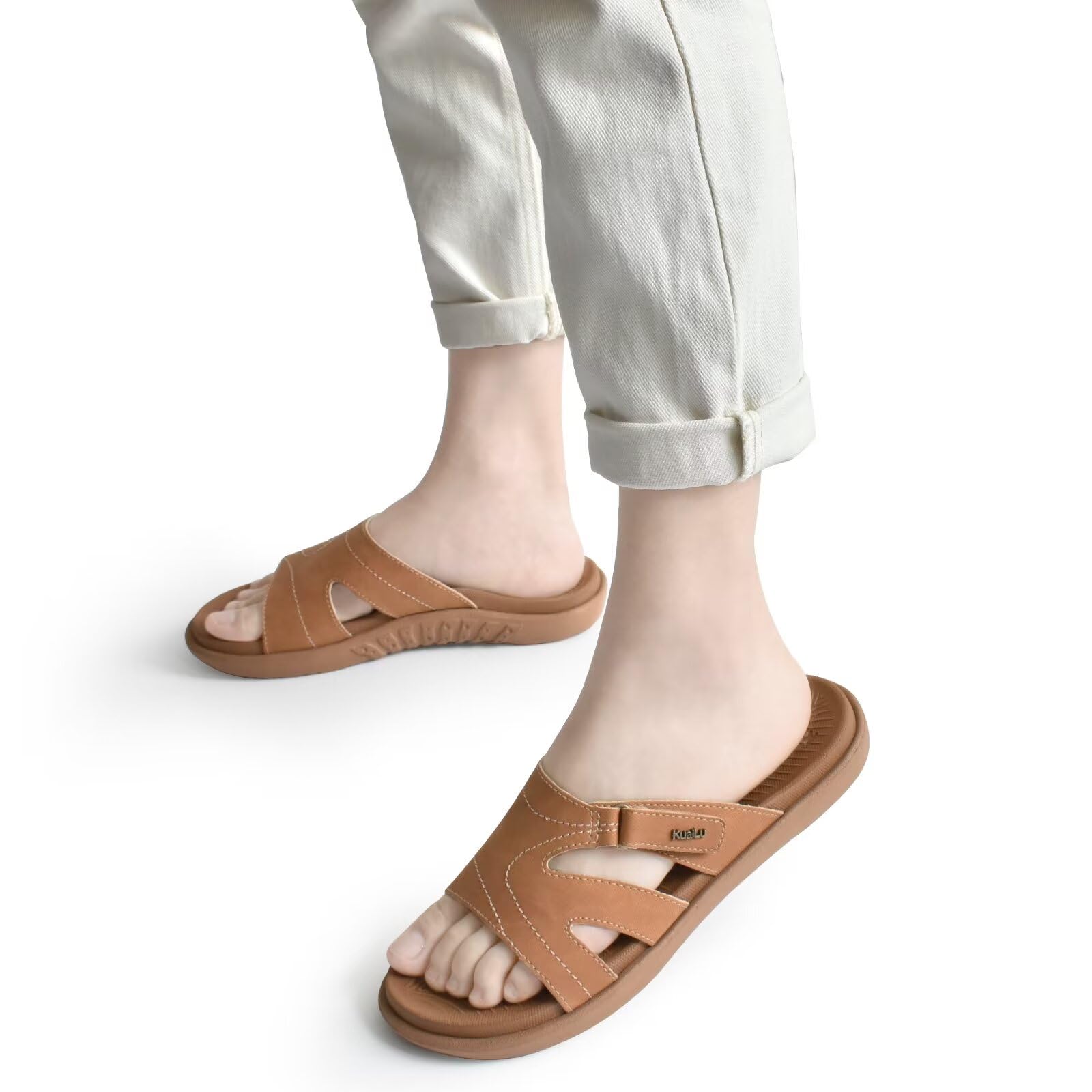**KuaiLu Women's Orthotic Slides - Lightweight Athletic Yoga Sandals with Thick Cushion & Arch Support for Plantar Fasciitis - Comfortable Slip-On Slippers for Walking, Running, and Home Use**