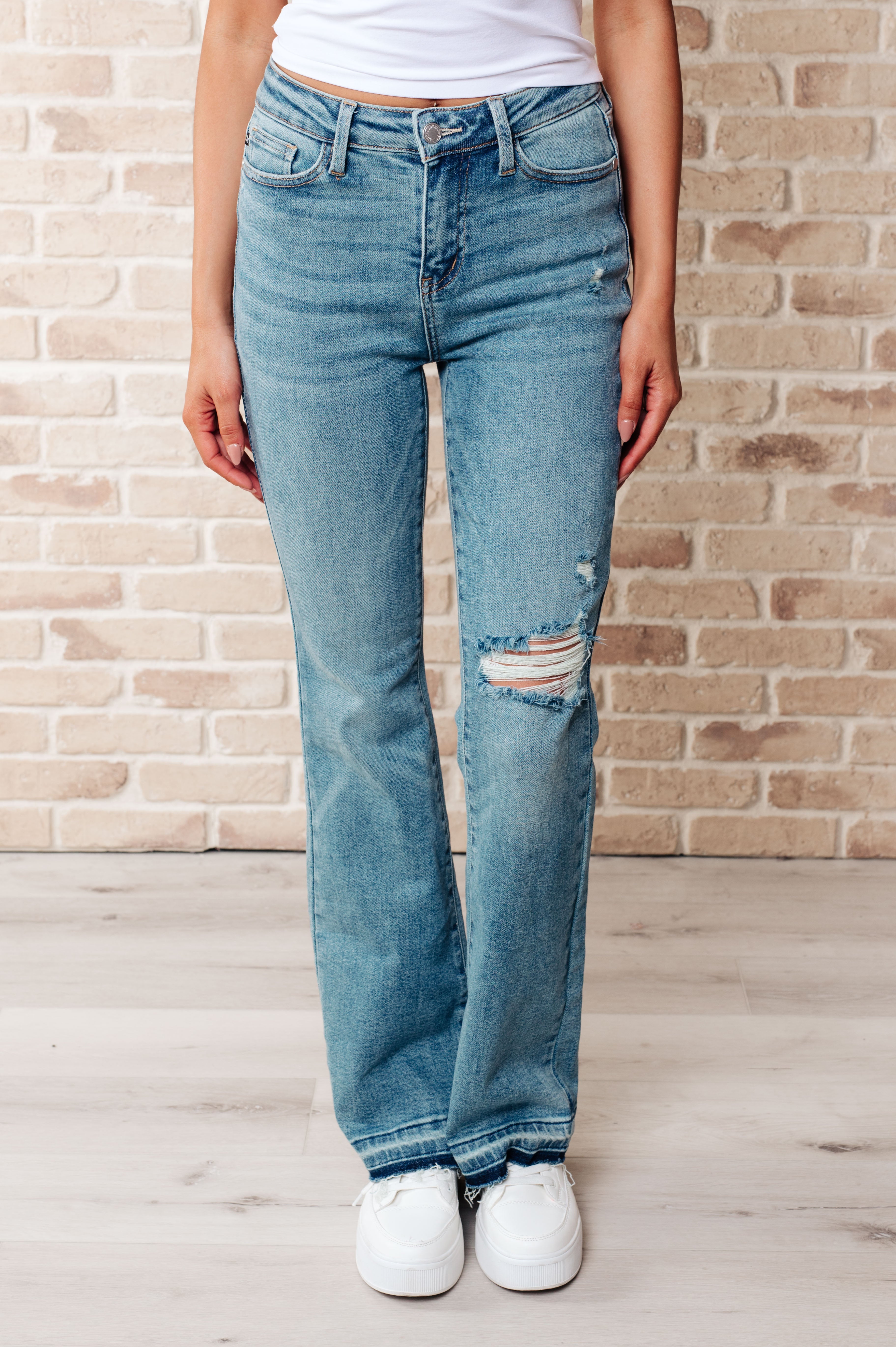 Isla Mid Rise Distressed Bootcut Jeans for Women - Vintage Style Comfort Denim Pants - Perfect for Casual Wear & Everyday Outfits