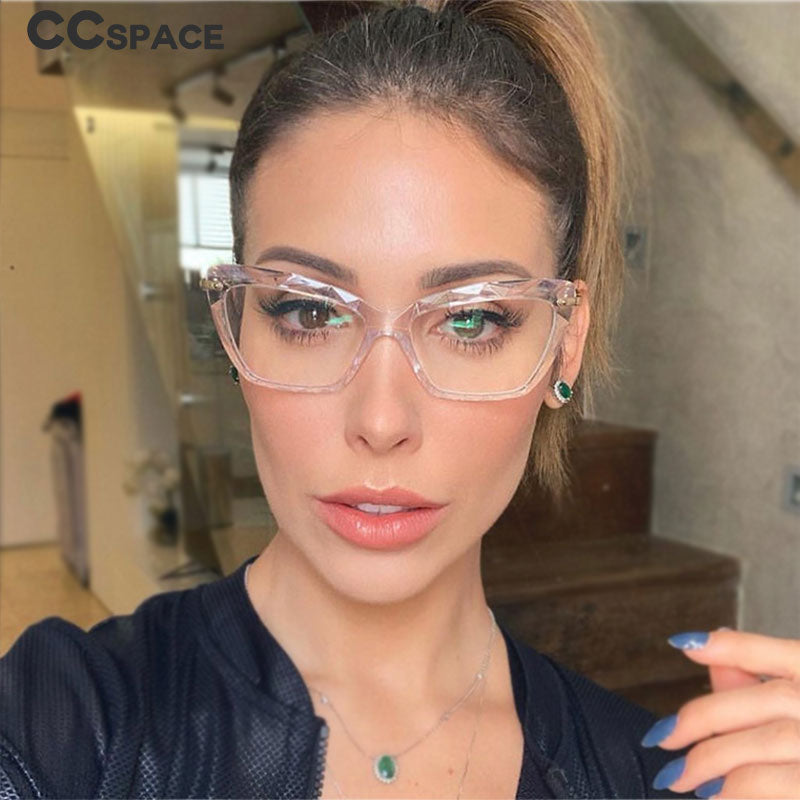 CCspace Women's Full Rim Rectangle Cat Eye Resin Alloy Frame Eyeglasses 45591 - Stylish Retro Glasses for Women, Perfect for Office, Reading & Fashion Accessories