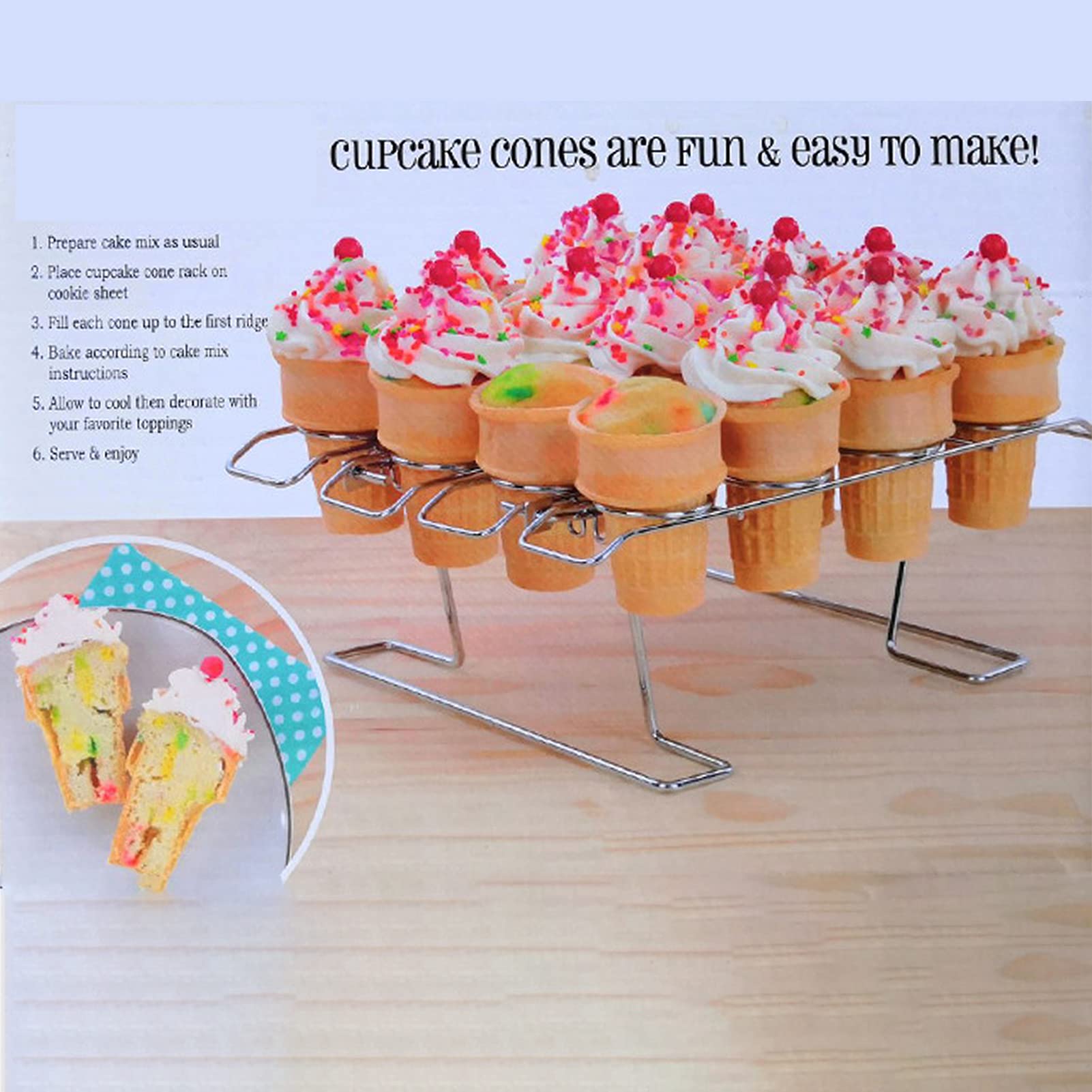 16-Hole Folding Baking Rack - Space-Saving Cupcake Stand, Ice Cream Cone Holder for Weddings & Birthdays (9x21x27.5cm) | Perfect for Party Dessert Displays, Bakery Storage & Home Kitchen Organization