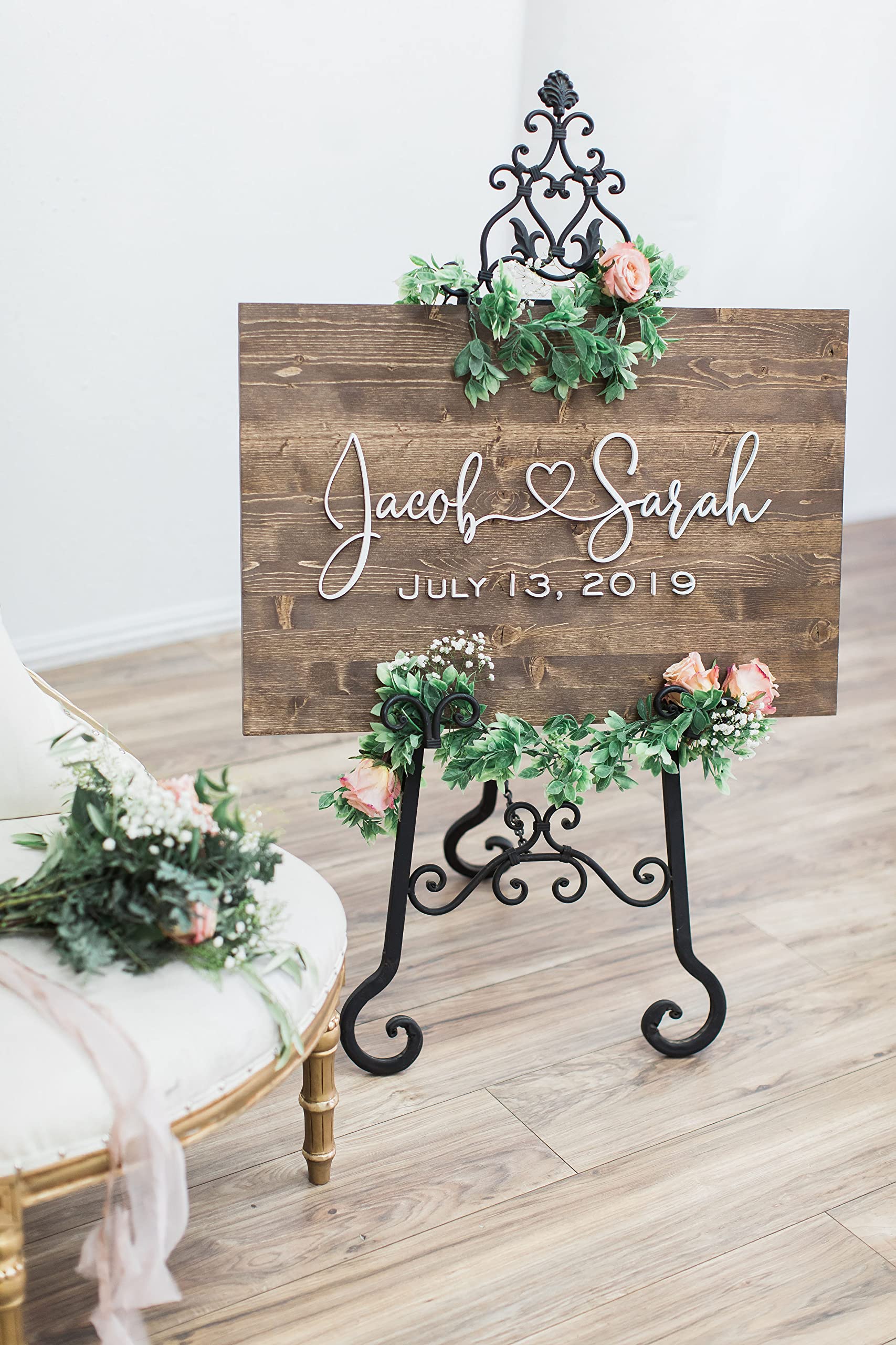 Custom 3D Wooden Wedding Welcome Sign - 12x18 Inches Black & Gold Lettering - Perfect for Wedding Receptions, Bridal Showers & Anniversary Decor