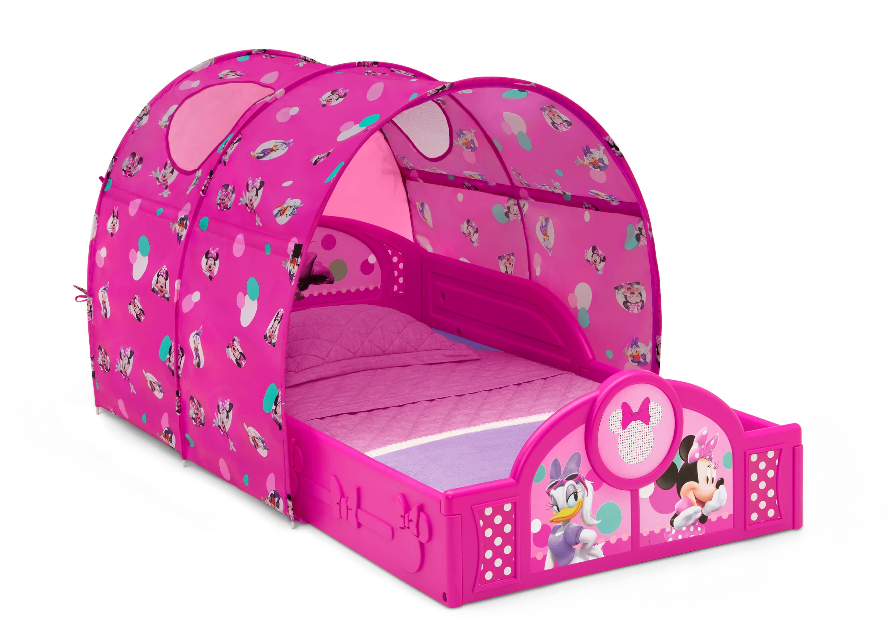 Minnie Mouse Toddler Bed with Canopy - Plastic Sleep and Play Bed for Girls, Disney Princess Themed Nursery Furniture - Perfect for Bedrooms, Daycare, and Playrooms