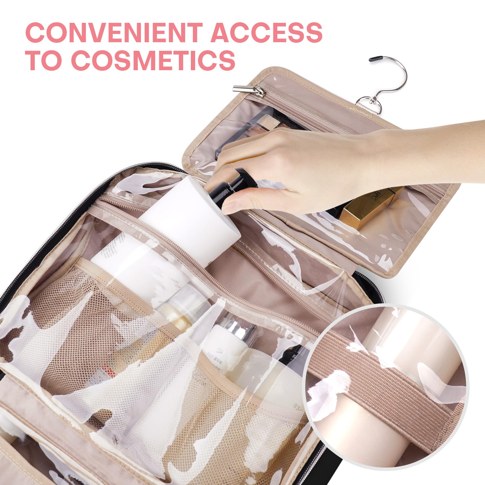 Waterproof Hanging Travel Toiletry Bag for Women - Large Black Cosmetic Organizer with Hook | Perfect for Makeup, Toiletries & Travel Essentials | Ideal for Vacations, Business Trips & Gym Use