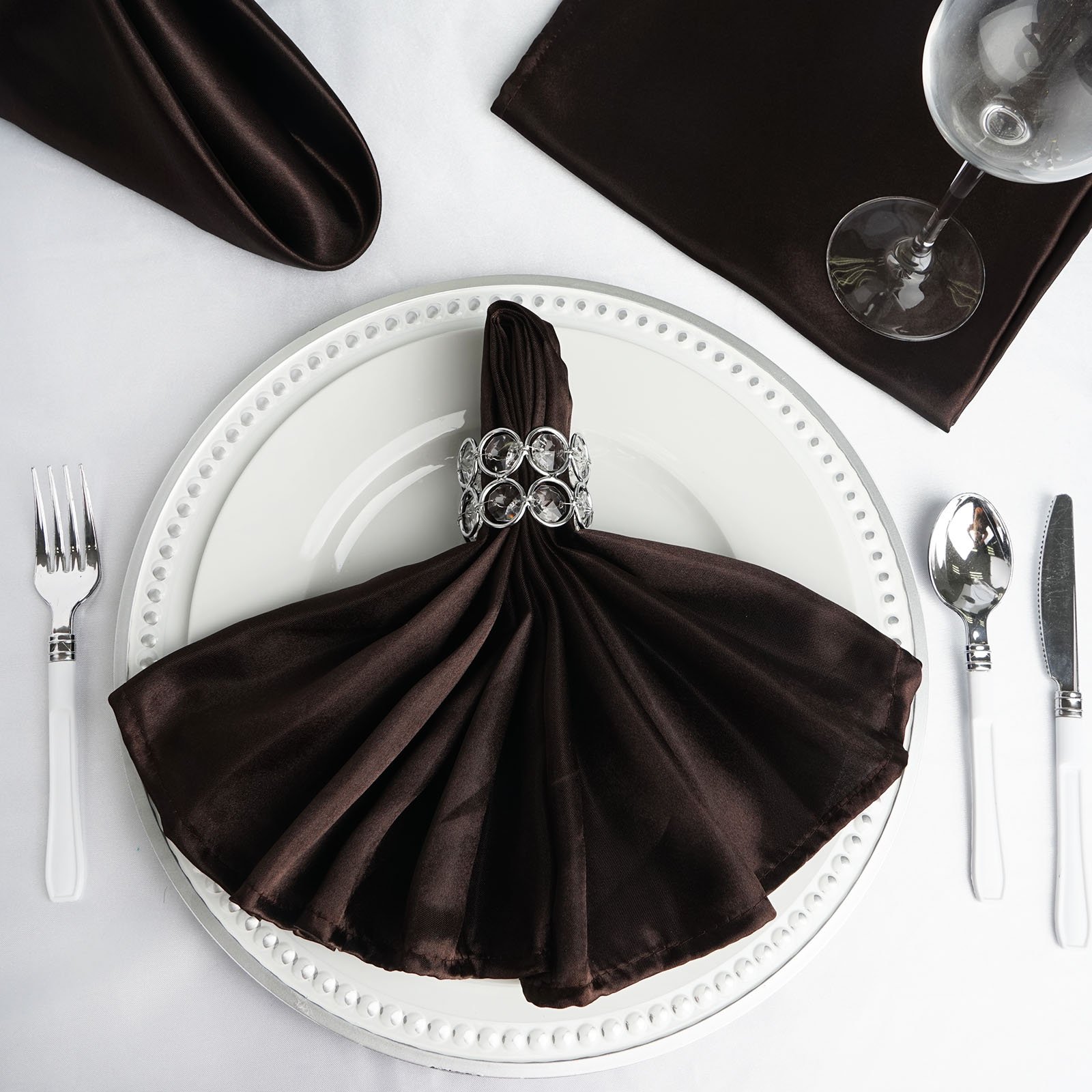 50-Pack 20-Inch Chocolate Brown Satin Dinner Napkins for Wedding, Party, Reception - Elegant Disposable Table Napkins for Restaurant, Kitchen & Home Use - Perfect for Formal Dining, Holiday Gatherings & Special Occasions