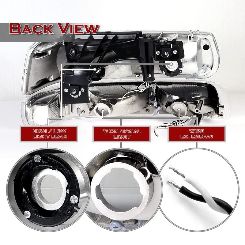 HYPERSPEED G2 DRL LED Light Bar & Bumper Lamps (4-Piece Set) - Compatible with 1999-2006 Chevy Silverado, Suburban, Tahoe - Black Housing with Clear Lens & Reflector - High-Performance Replacement Headlights for Off-Road, Night Driving & Truck Customization