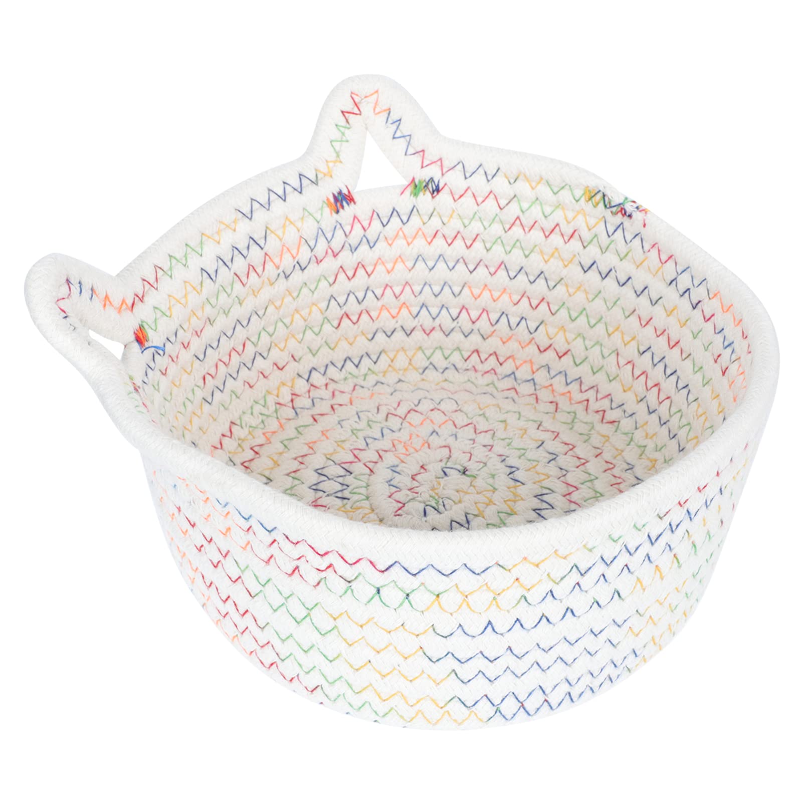 1pc White Wicker Storage Basket - Cotton Rope Laundry Bin for Nursery, Closet & Shelves Organization | Small Household Decor & Storage Solution for Bedroom, Bathroom & Living Room