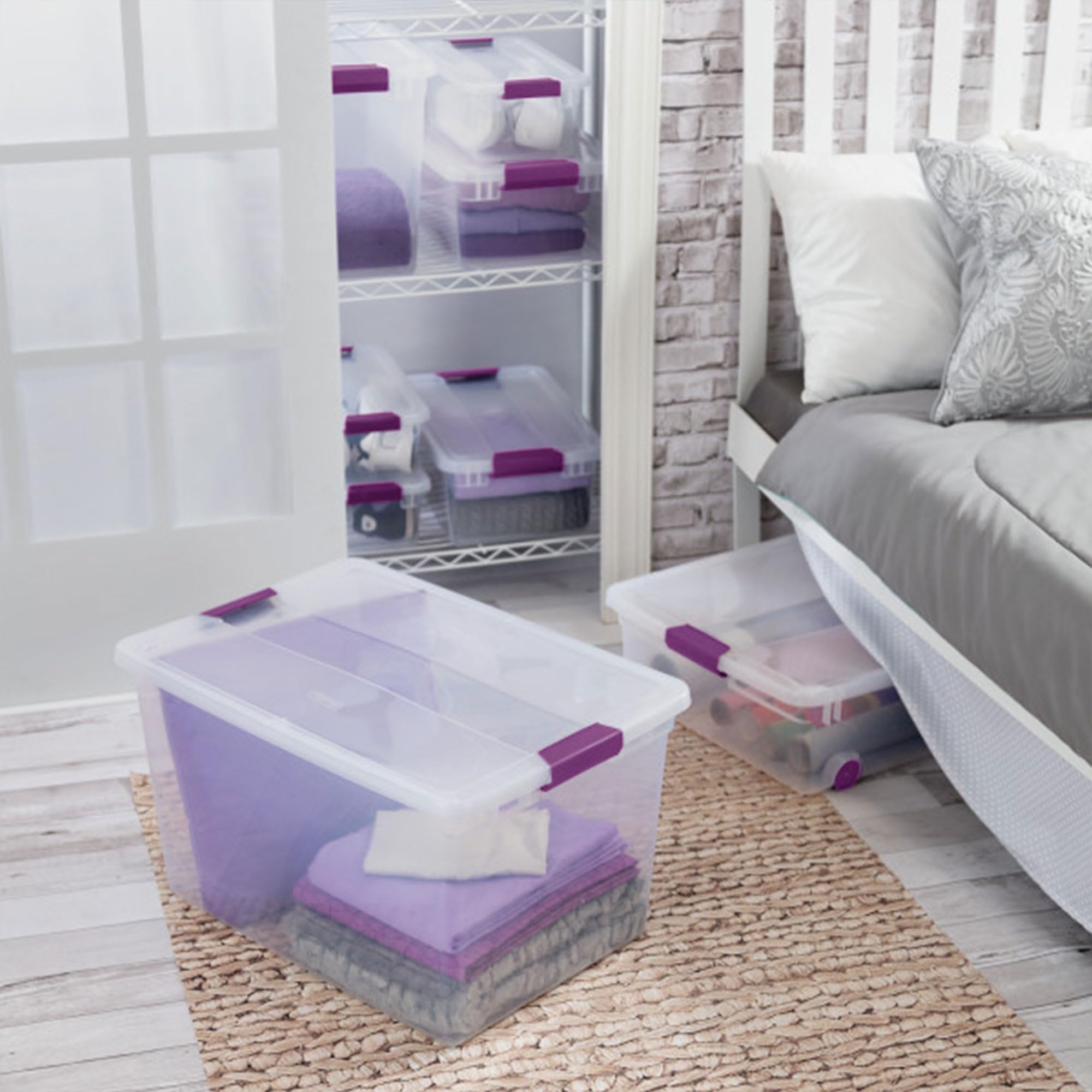 Sterilite 18-Pack Clearview Latch Storage Boxes - 66 Quart Stackable Plastic Bins with Secure Lids for Home Organization, Closet, Garage & Office Storage - Durable Clear Containers for Toys, Clothes & Seasonal Items