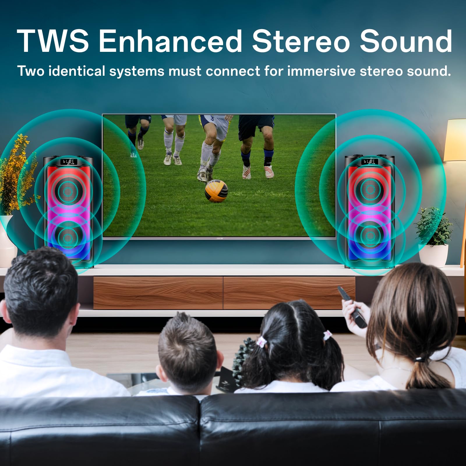Portable Bluetooth Karaoke Machine with 2 Wireless Microphones, LED Lights, Sound Effects & EQ - AUX/USB/TF/TWS Support for Home, Outdoor & Party Singing | Perfect for Family Gatherings, Camping & Birthday Celebrations