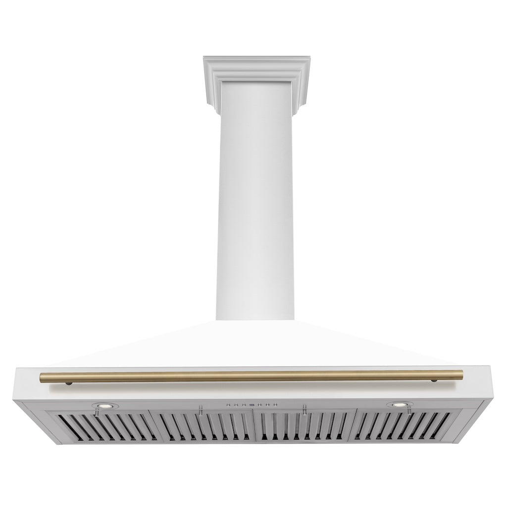 ZLINE KB4STZ Autograph Edition Convertible Stainless Steel Range Hood - White Matte Shell with Champagne Bronze Accents | Professional Kitchen Ventilation for Modern Homes