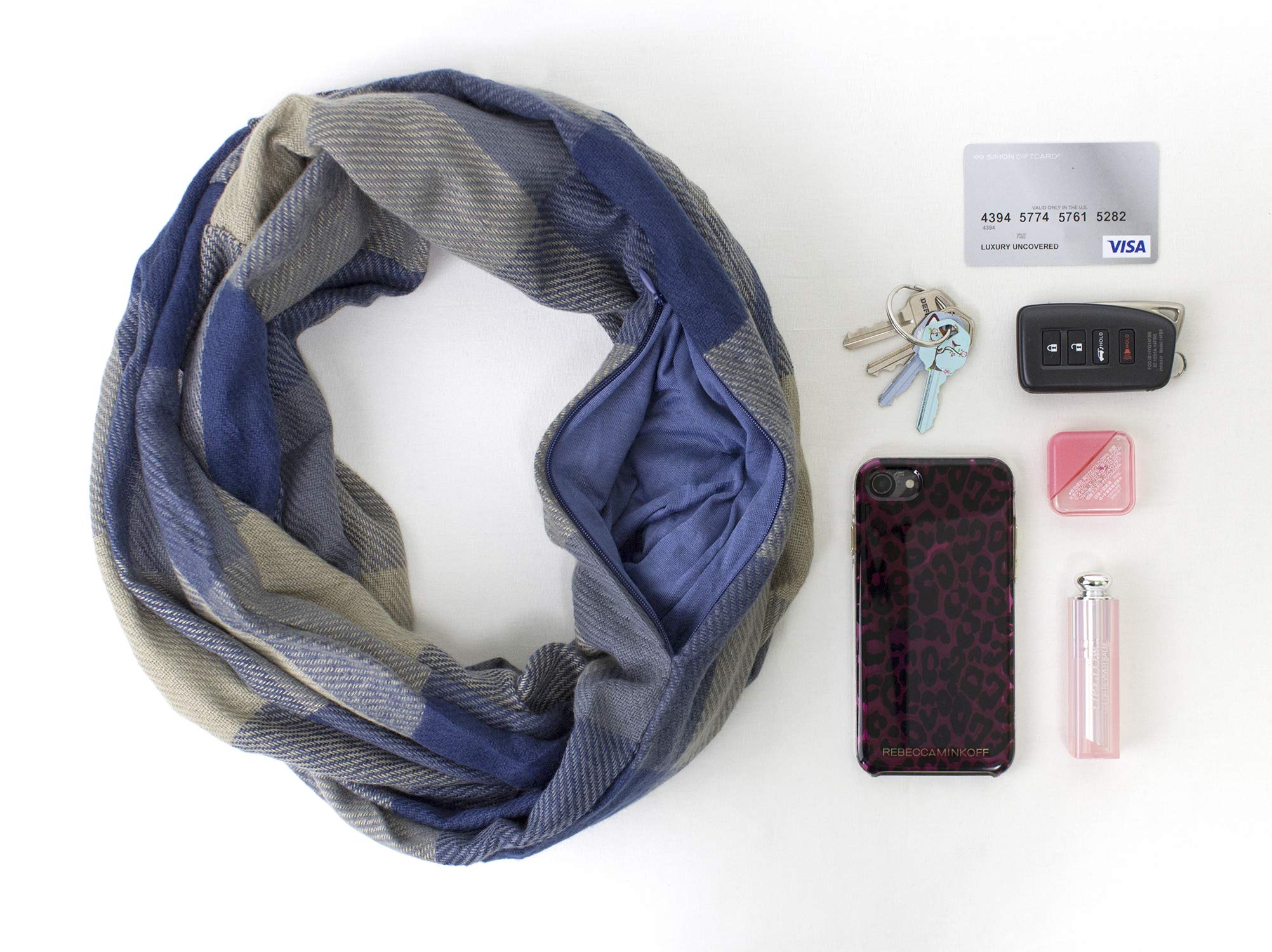 Stylish Winter Plaid Infinity Scarf with Hidden Zipper Pocket - Warm Fashion Travel Scarf for Women & Men | Perfect for Cold Weather, Outdoor Activities & Holiday Gifts