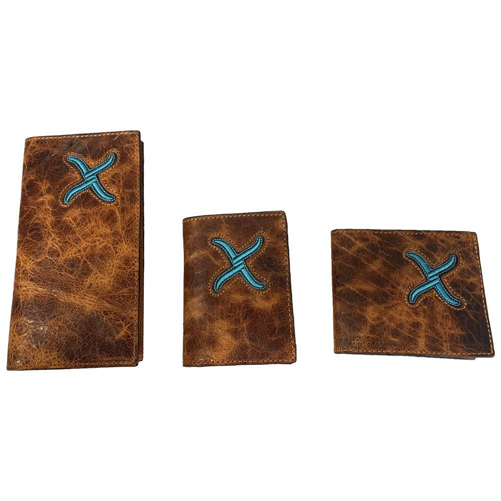 Twisted X Distressed Leather Wallet with Turquoise X (Rodeo) - Genuine Leather Bifold Wallet for Men - Perfect for Everyday Use, Travel & Western Style Fashion