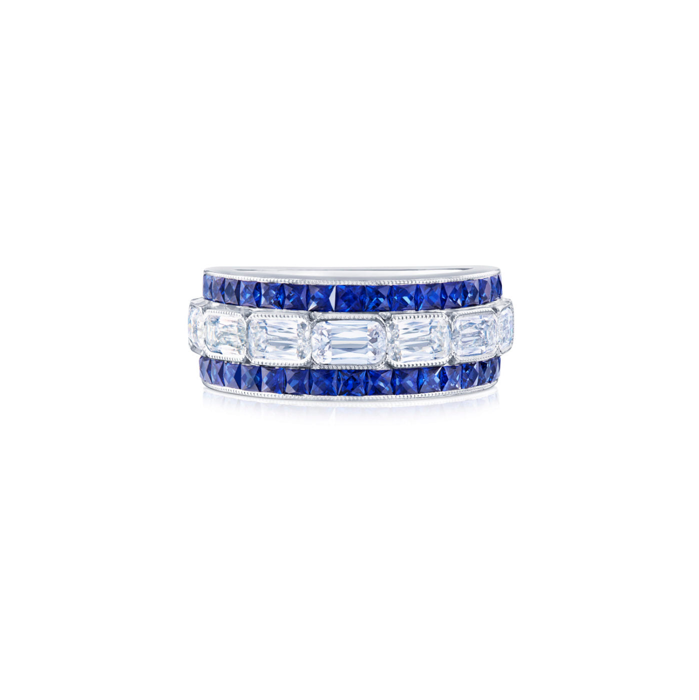 Exquisite Kwiat Half Circle Wedding Ring with Ashoka Diamonds & Sapphires | Elegant Bridal Jewelry for Engagement, Anniversary & Special Occasions | Perfect Gift for Her
