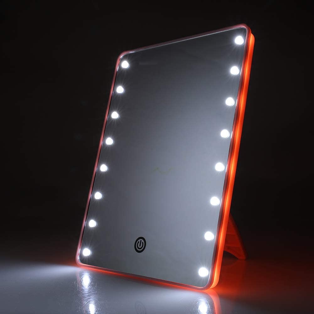 16 LED Makeup Mirror with Touch Dimmer Switch - Battery Operated Vanity Mirror with Stand for Tabletop (Pink) - Perfect for Home Beauty Salon, Dressing Room & Travel Makeup Application