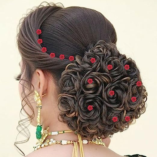 Elegant Red Rose Flower Jewelry Pins with Crystal Rhinestones for Women & Girls - Pack of 24 | Perfect for Weddings, Bridal Accessories, Prom, and Special Occasions