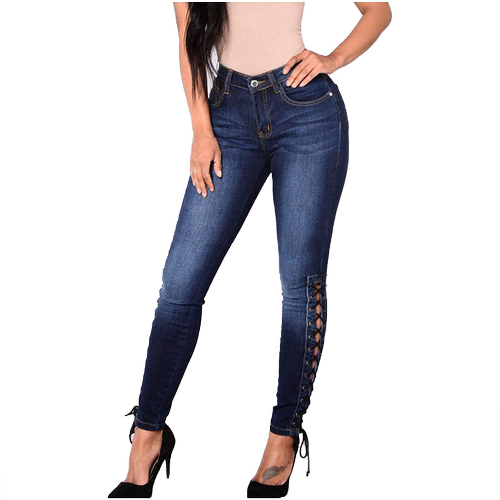 **Women's High Waisted Bandage Denim Jeans for Winter & Fall - Stretchy Slim Fit Skinny Pants - Perfect for Casual Outfits, Office Wear & Night Out**
