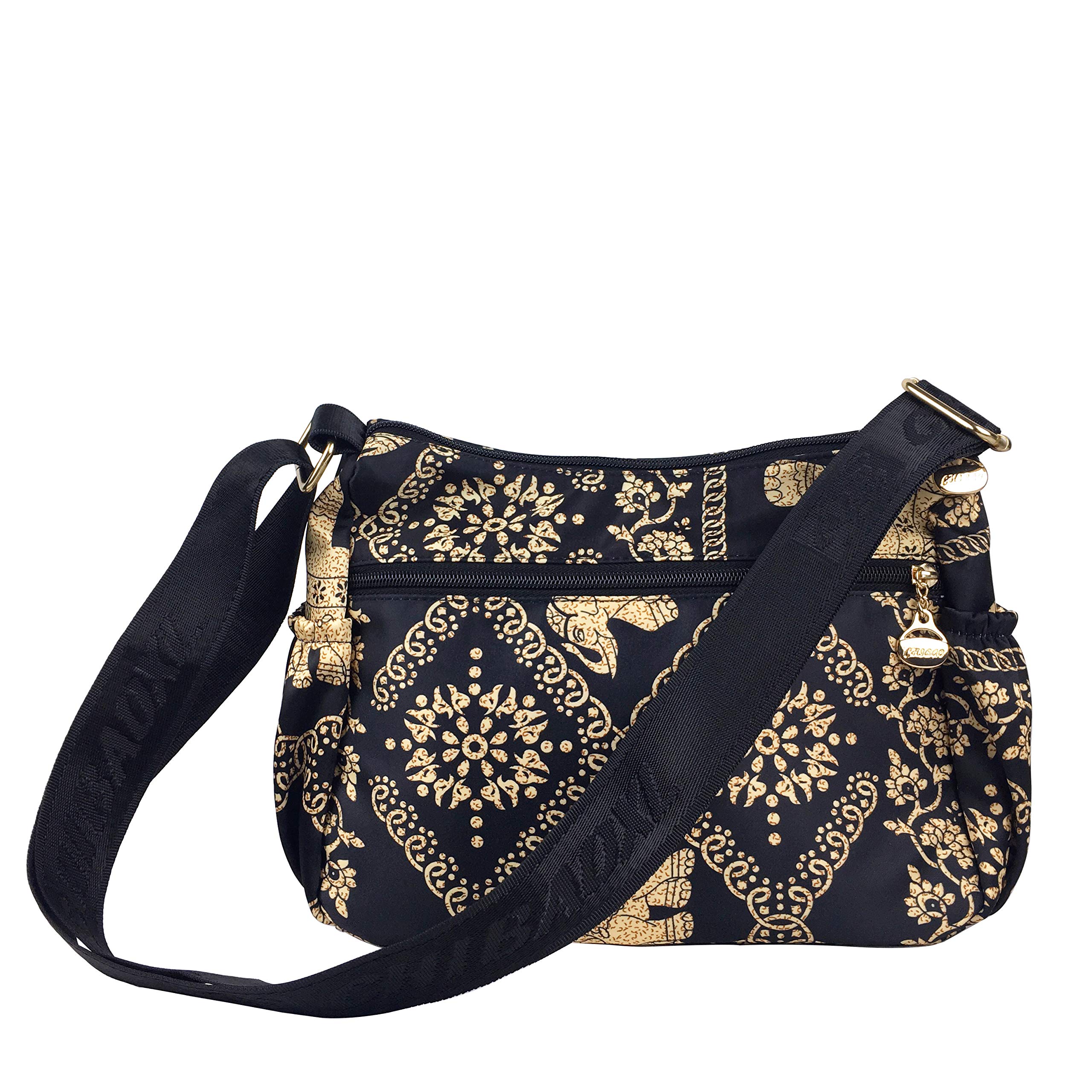 Women's Crossbody Bag with Multiple Pockets - Boho Elephant Print Nylon Shoulder Purse for Everyday Use, Travel & Casual Outings