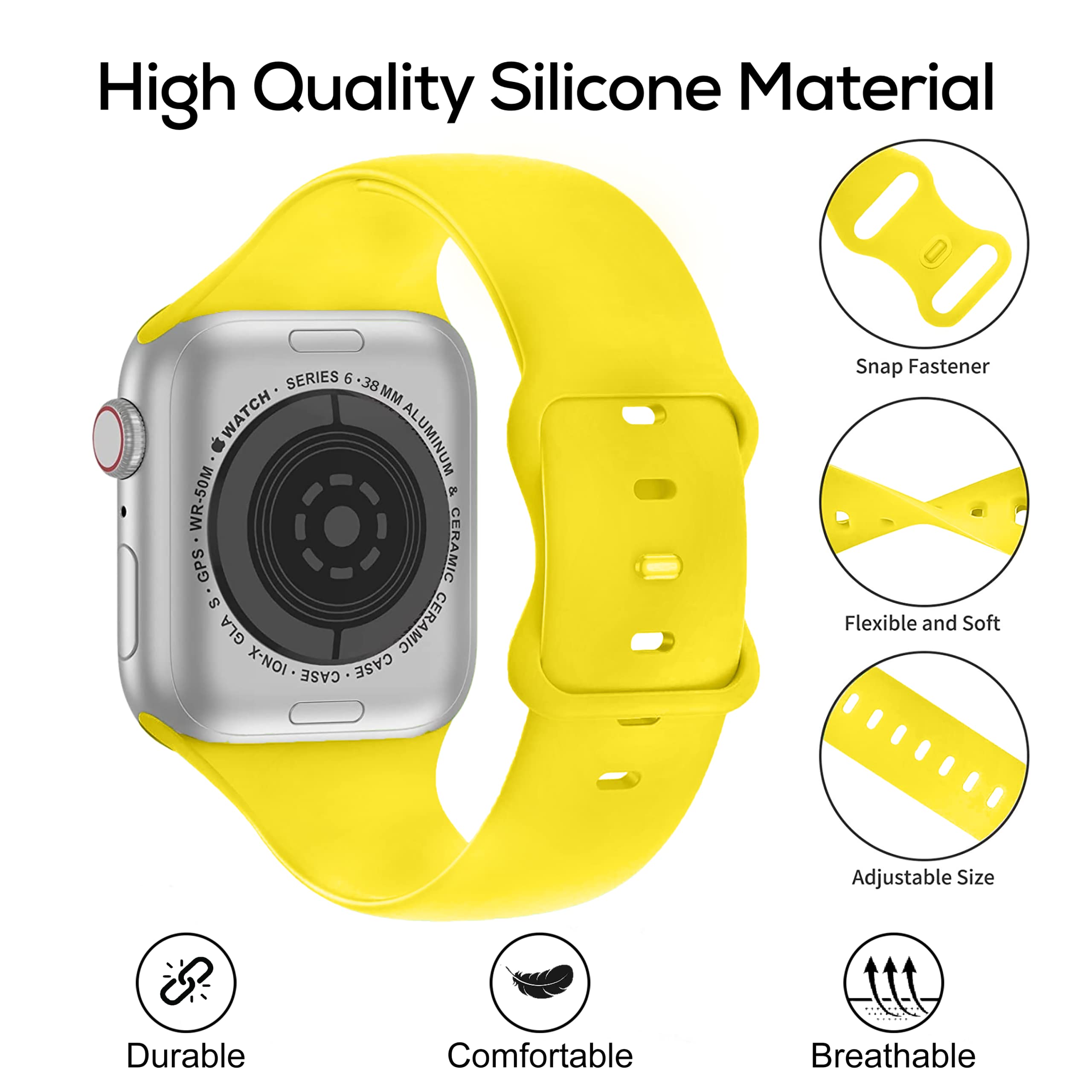 Blaspins Soft Silicone Sport Band for Apple Watch Series SE/7/6/5/4/3/2/1 - 38mm 40mm 41mm Replacement Strap with Classic Clasp for Women & Men - Perfect for Workouts, Running & Everyday Wear