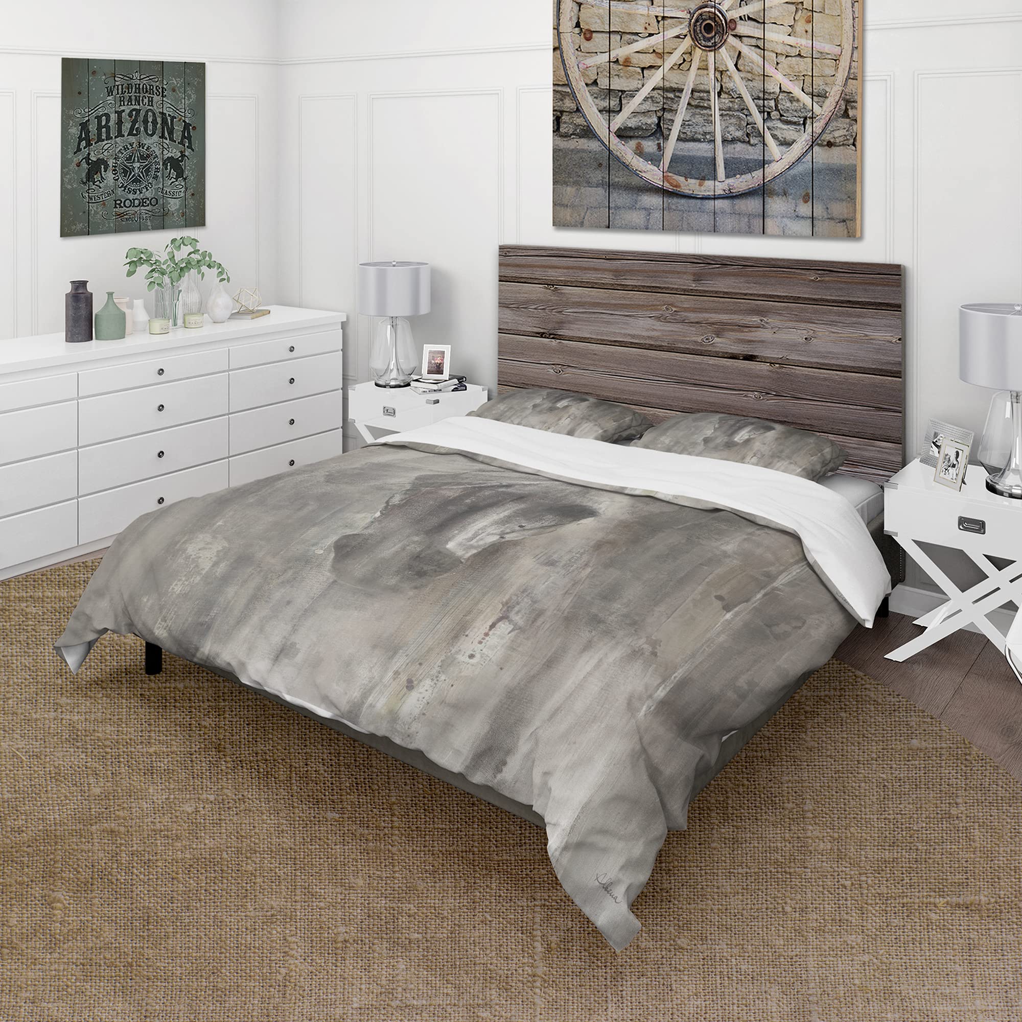 DesignQ Farmhouse Horse Duvet Cover Set King Size - 3 Piece Grey Animal Print Bedding for All Seasons | Perfect for Rustic, Country & Farmhouse Style Bedrooms