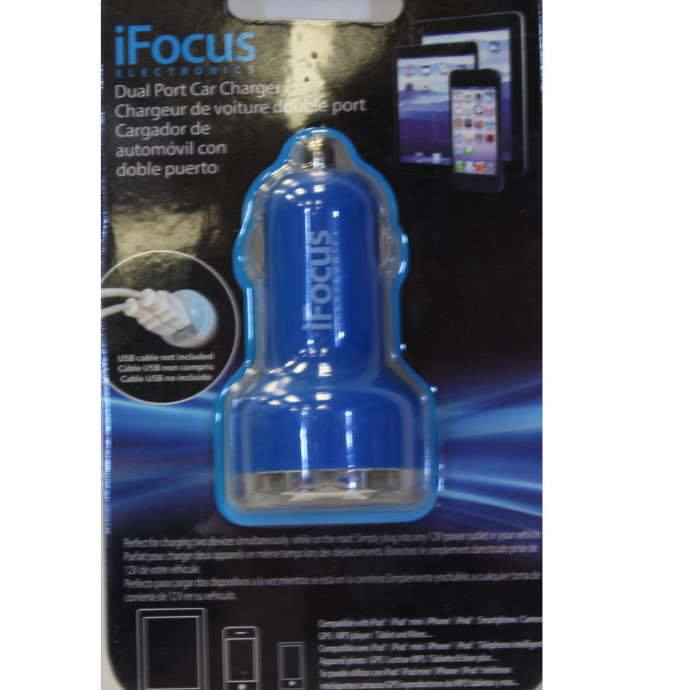 iFOCUS Dual Port USB Car Charger - Fast Charging for iPhone & Android - Perfect for Road Trips & Commuting