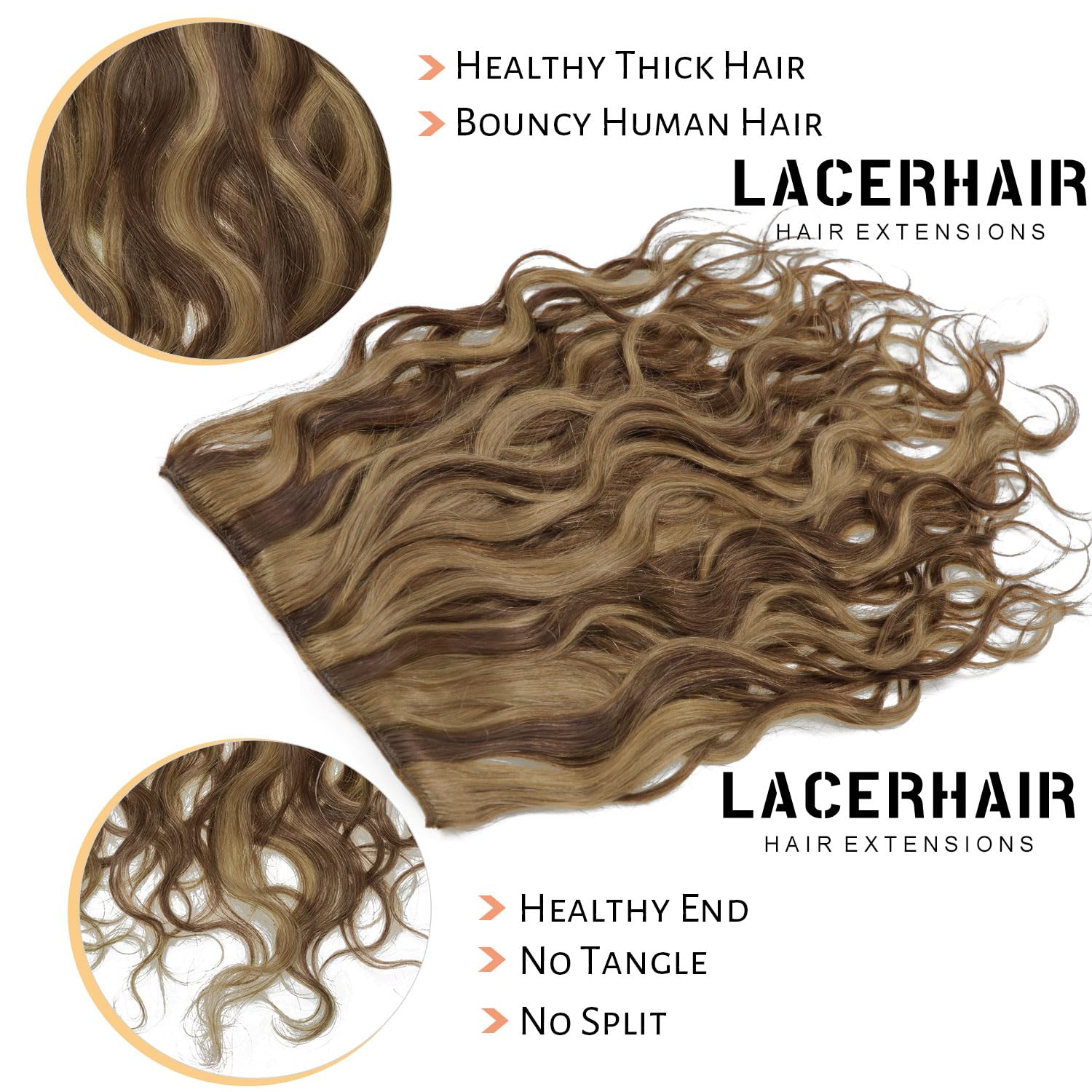 14 Inch Curly Clip-in Hair Extensions - Highlight Honey Blonde with Dark Brown | 120g Thick Human Hair | Natural Wavy Clip-ins for Volume & Length | Perfect for Parties, Weddings & Daily Styling (Color #P4/27)