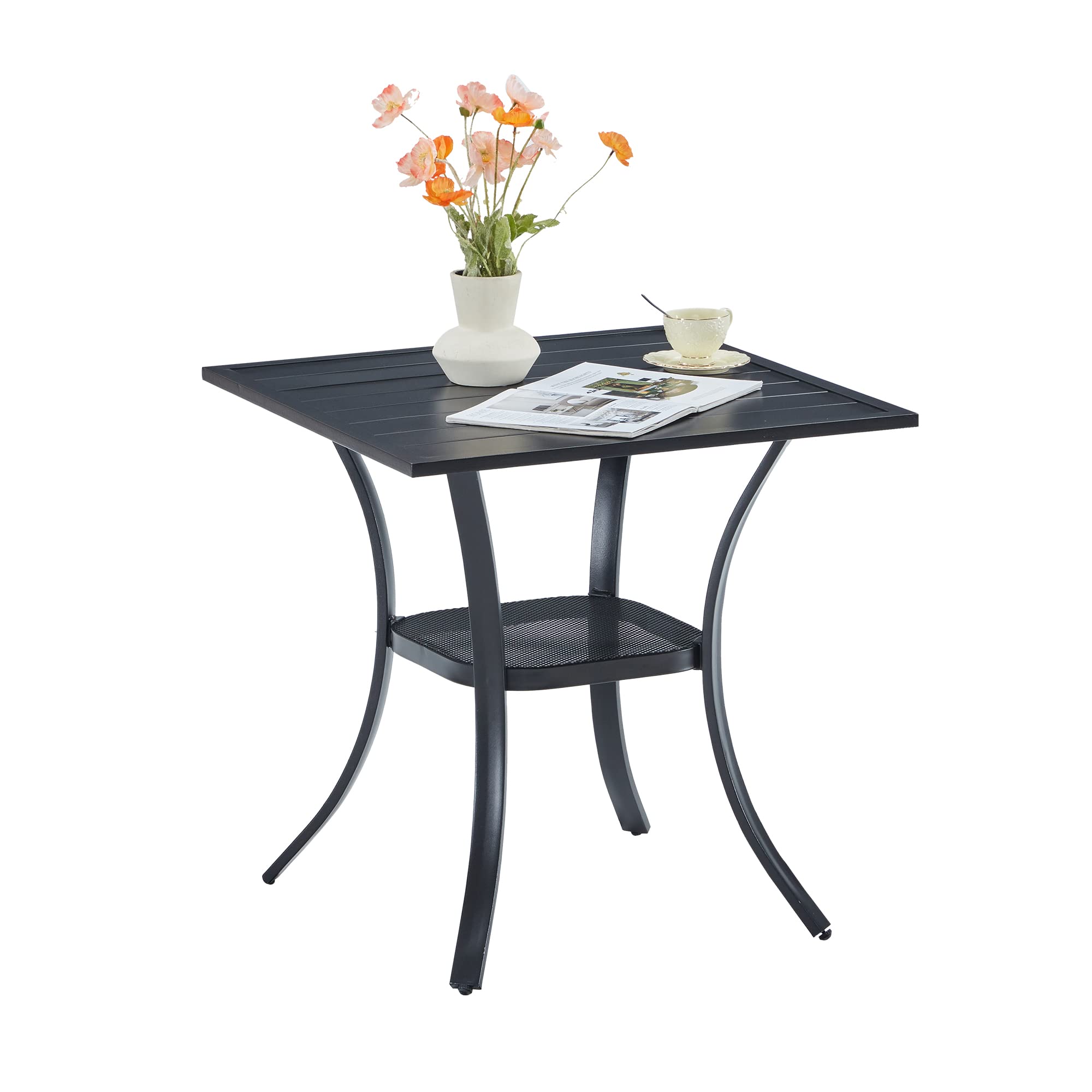 VICLLAX 48 Inch Outdoor Patio Dining Table - Square Metal Table with Storage Shelf for Backyard, Garden, Poolside & BBQ Parties